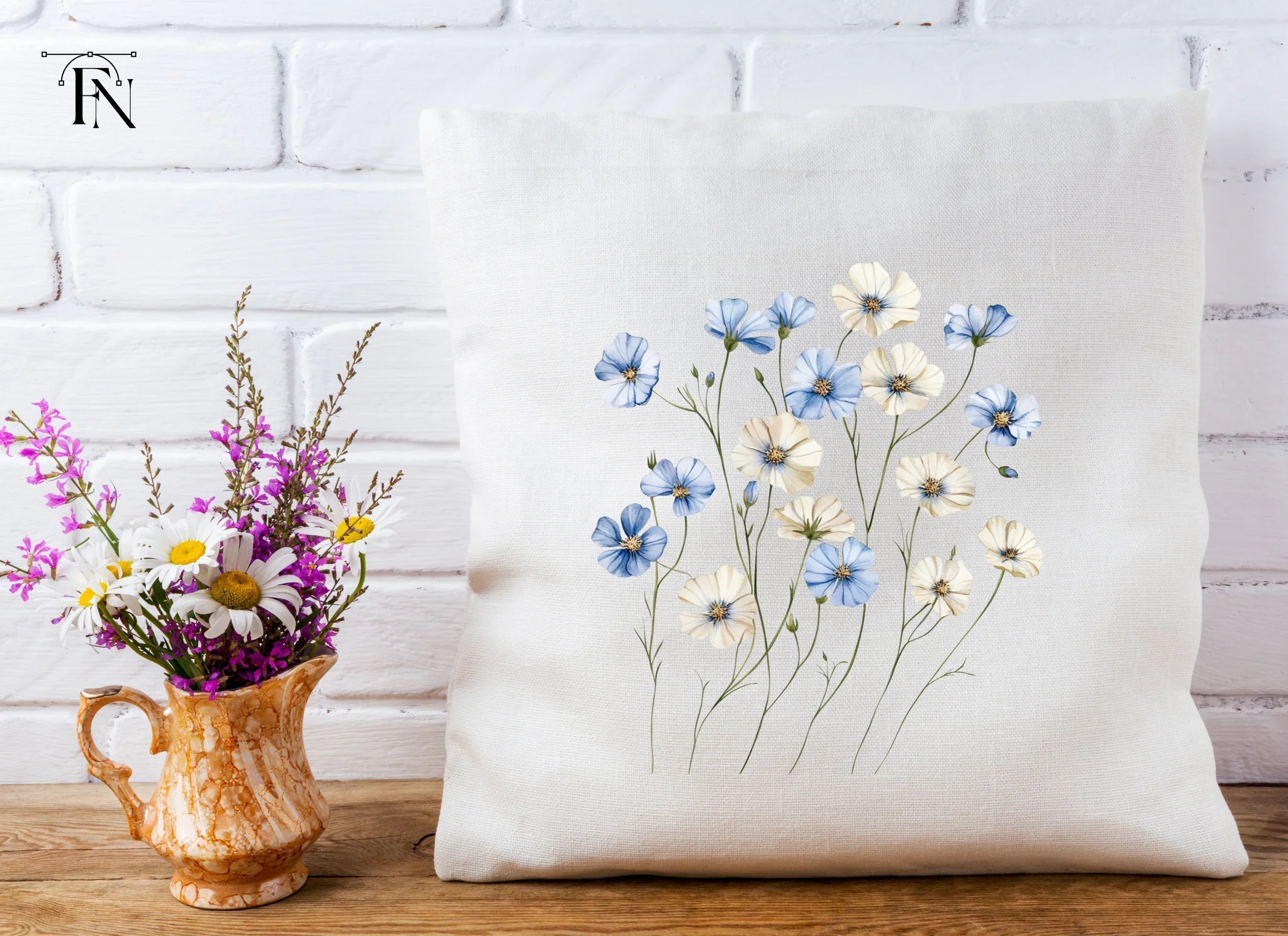 Blue and White Floral Clipart Bundle