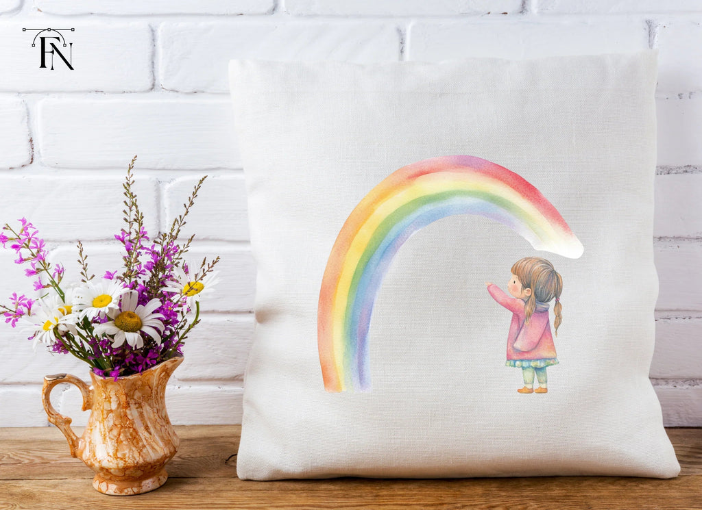 Girls Looking at Rainbow Clipart Bundle
