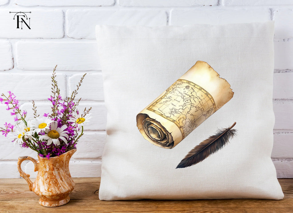 Vintage Scroll Maps & Quill Pen Clipart Bundle