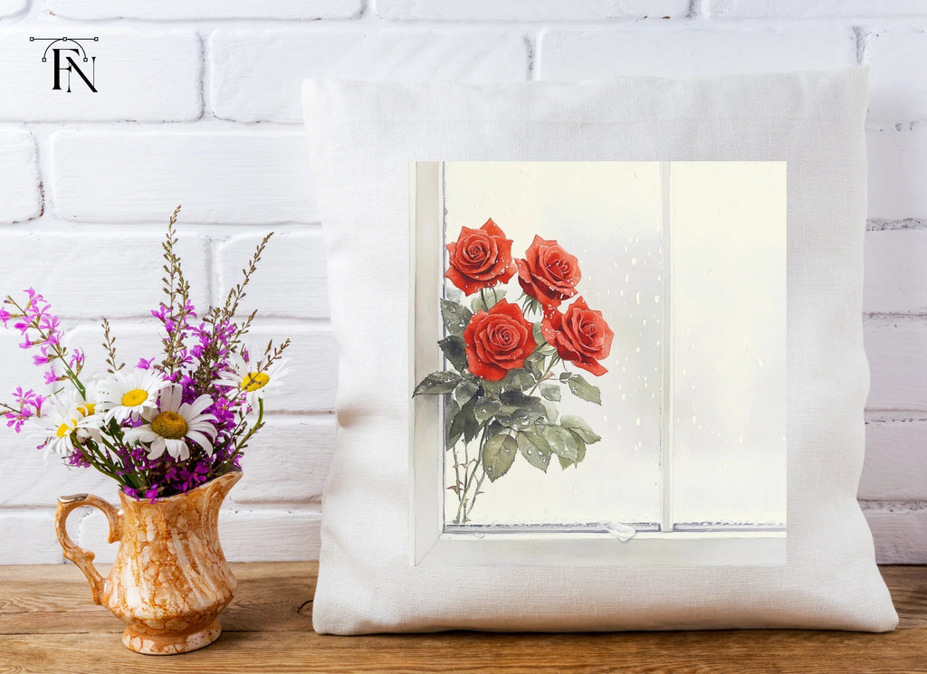 Red Roses by Rainy Window Clipart Bundle