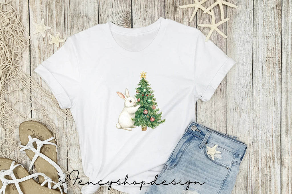 Cute Christmas Bunny Tree Clipart Bundle