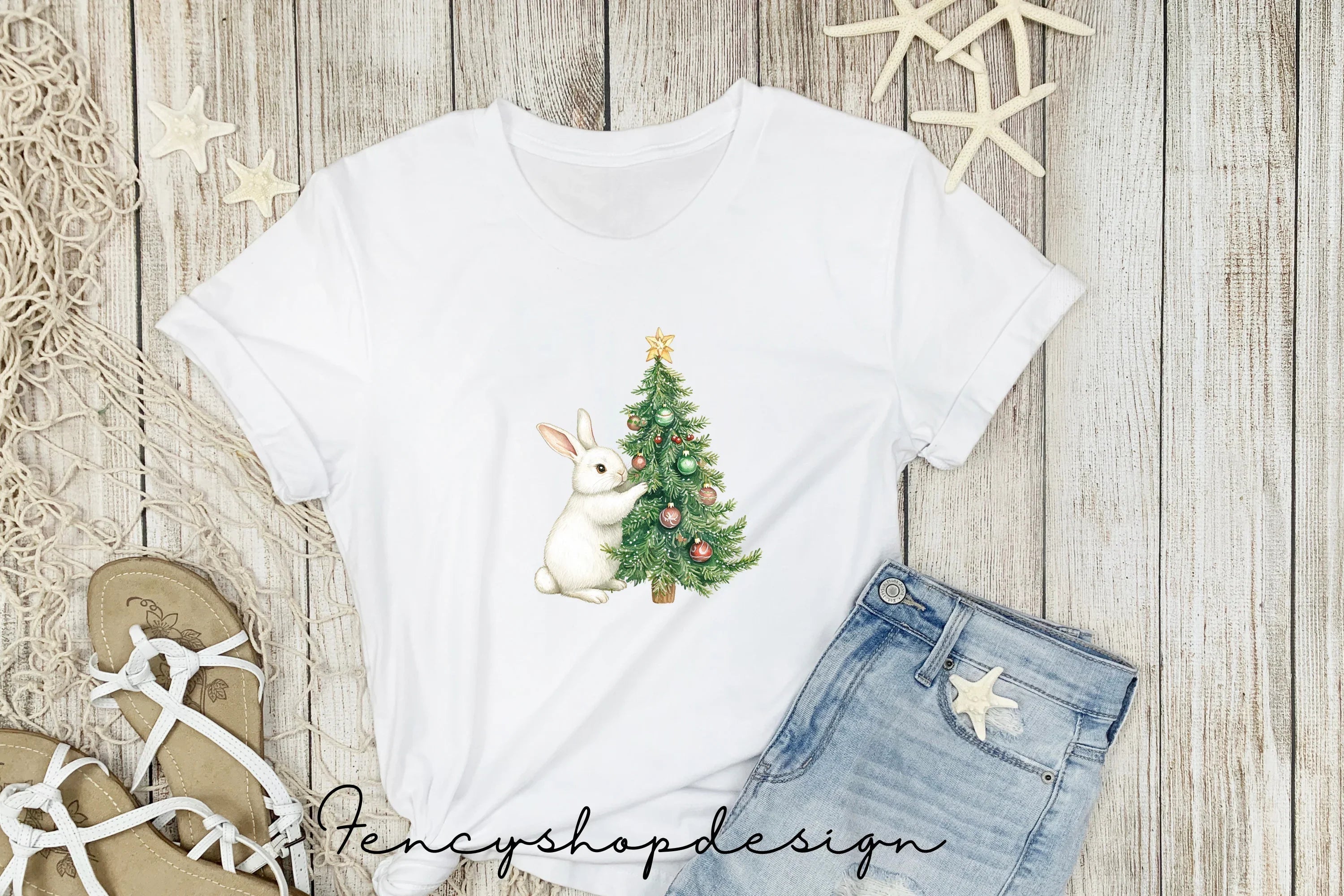 Cute Christmas Bunny Tree Clipart Bundle
