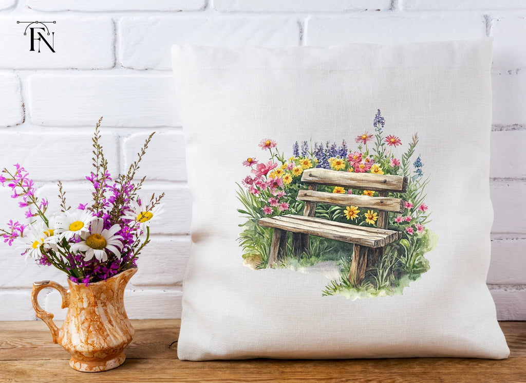 Rustic Bench in Blooming Garden Clipart Bundle