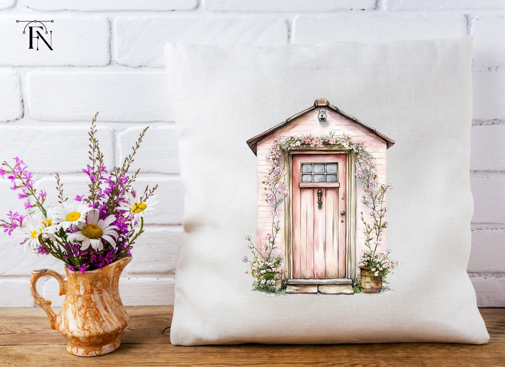 Pink Cottage Door with Blooming Vines Clipart Bundle