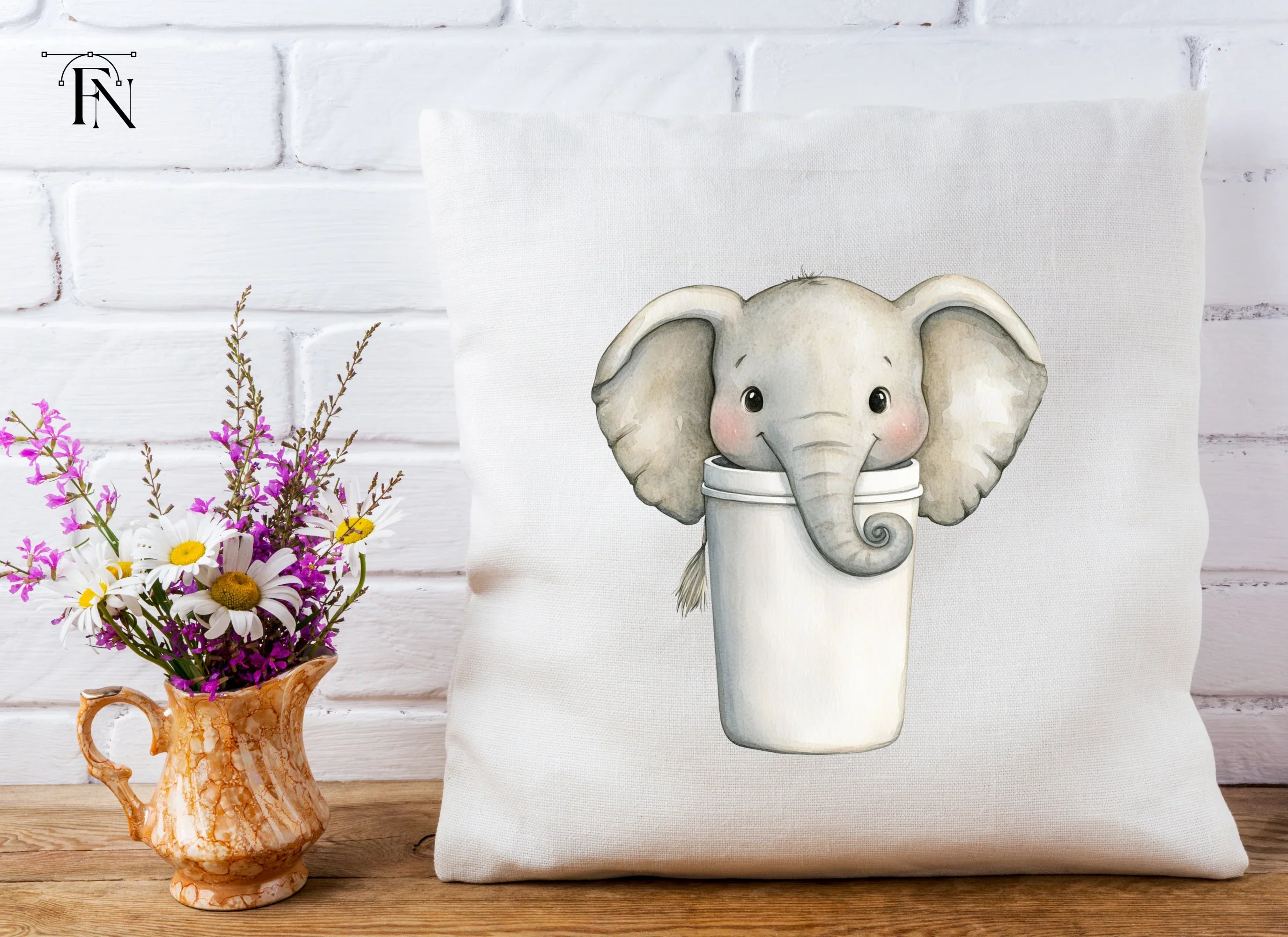 Cute Baby Elephant in Coffee Cup Clipart Bundle