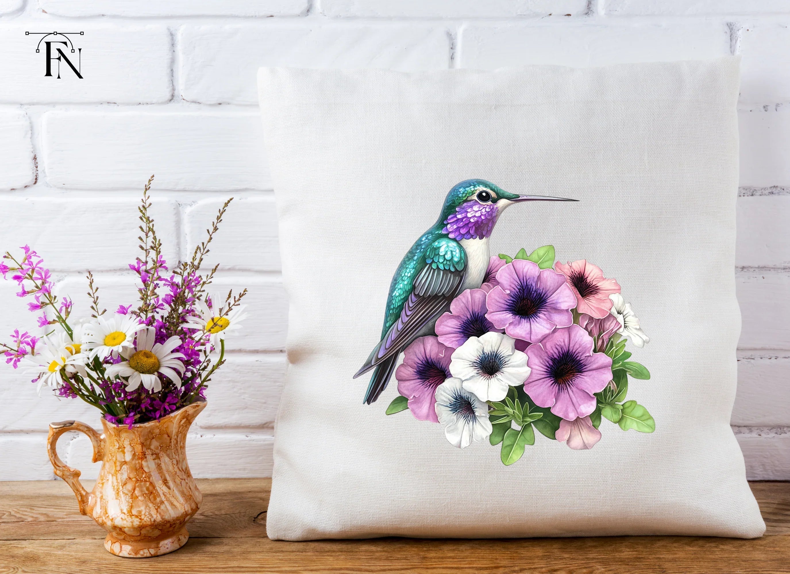 Hummingbirds with Petunia Flowers Clipart Bundle