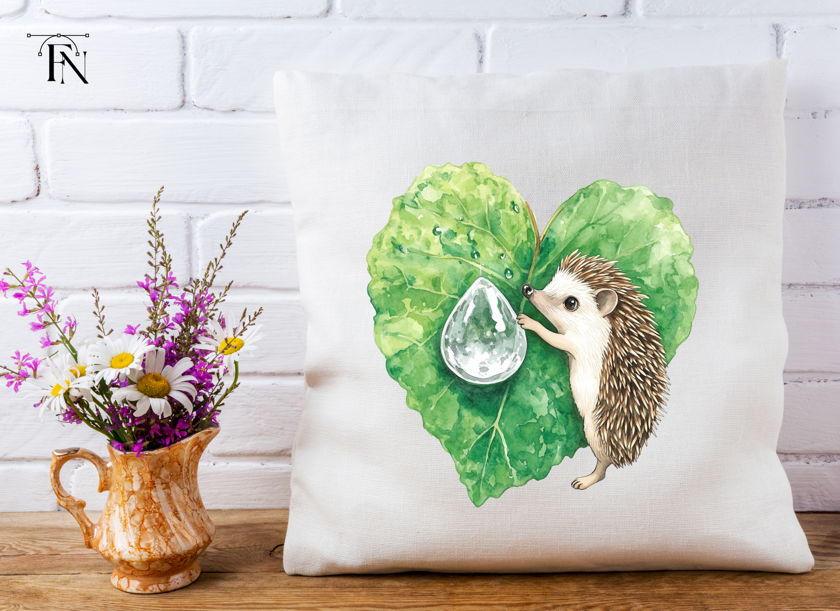 Cute Hedgehogs on Heart Leaves Clipart Bundle