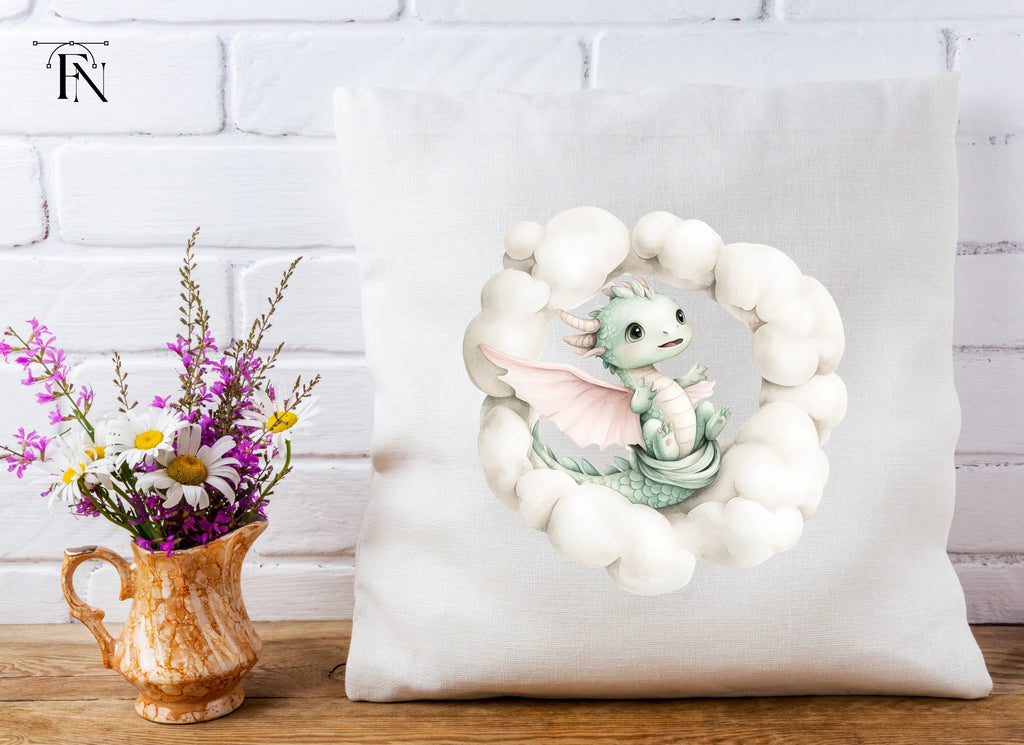 Sweet Green Baby Dragon in Clouds Clipart Bundle