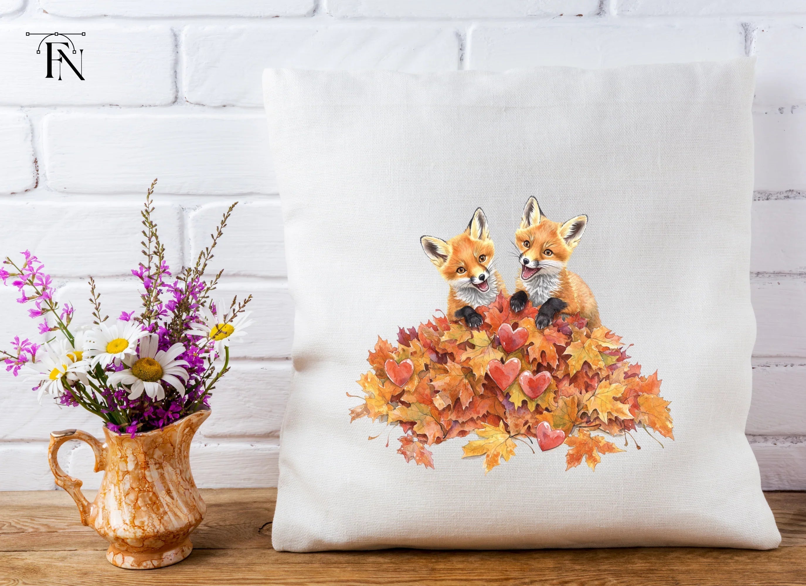 Cute Fox Cubs in Autumn Leaves Clipart Bundle