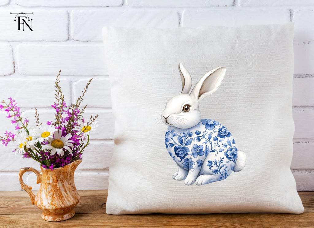Blue and White Floral Bunny Clipart Bundle