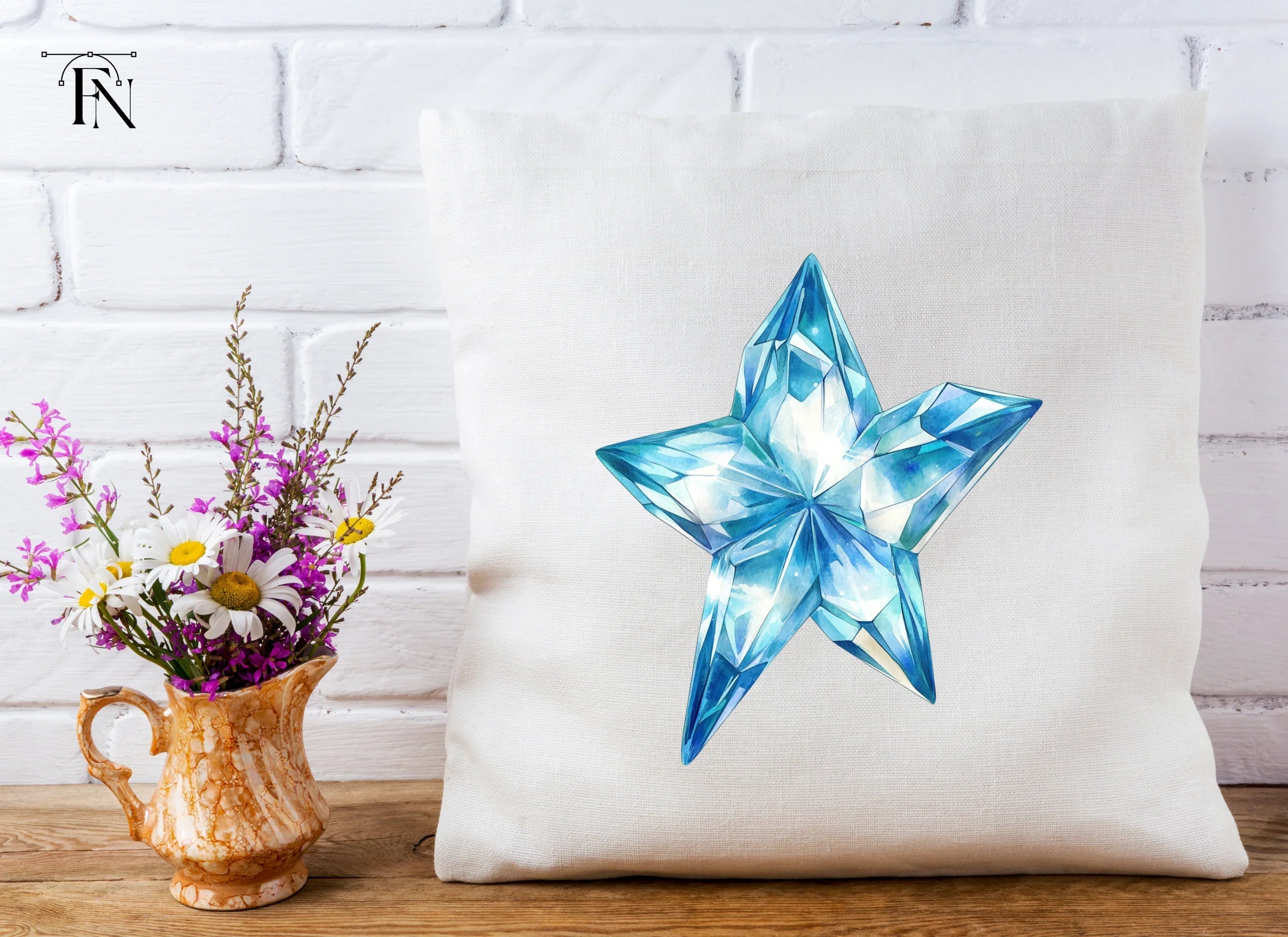 Sparkling Blue Crystal Star Clipart Bundle