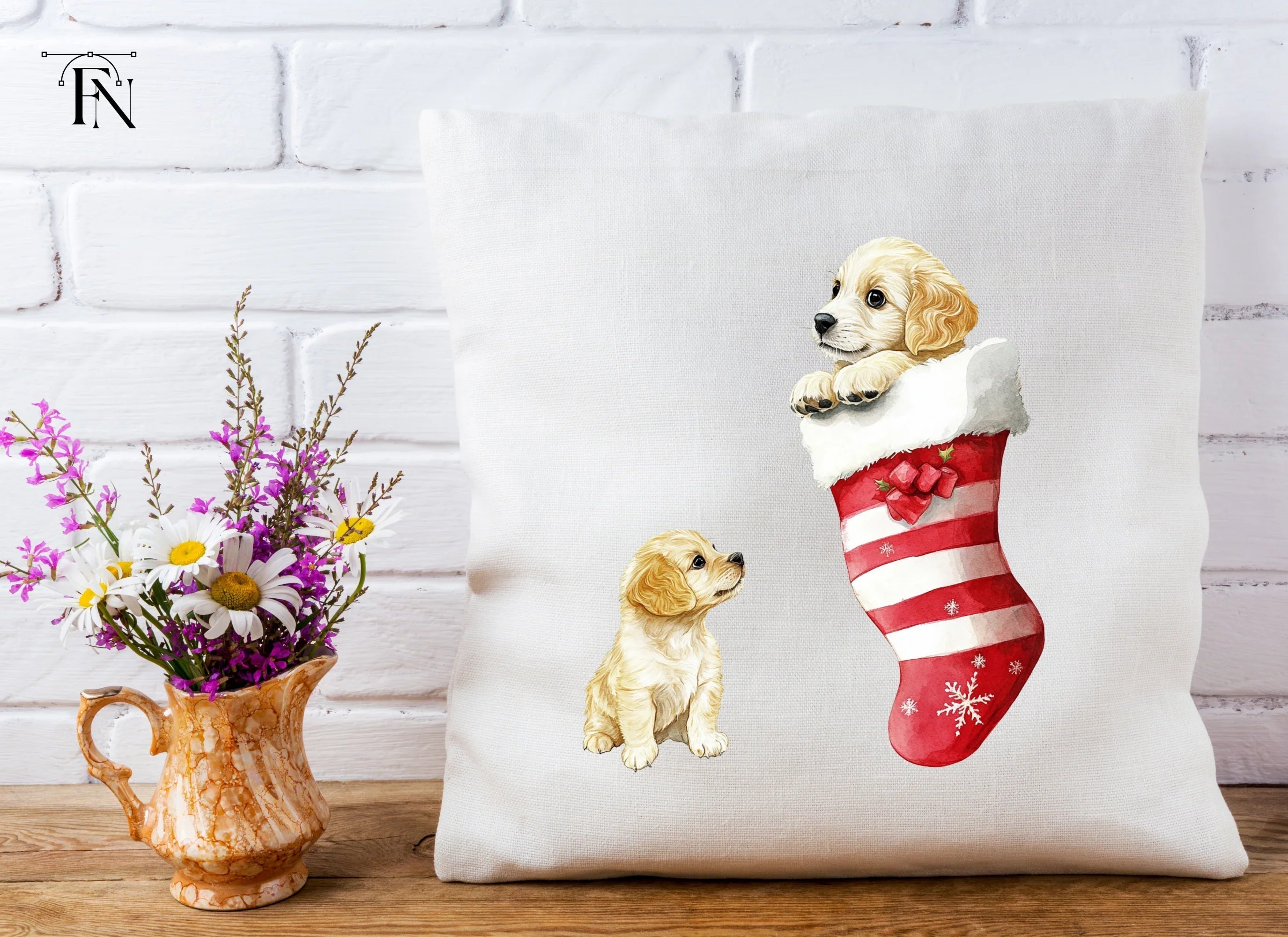 Golden Retriever Puppies Christmas Clipart Bundle