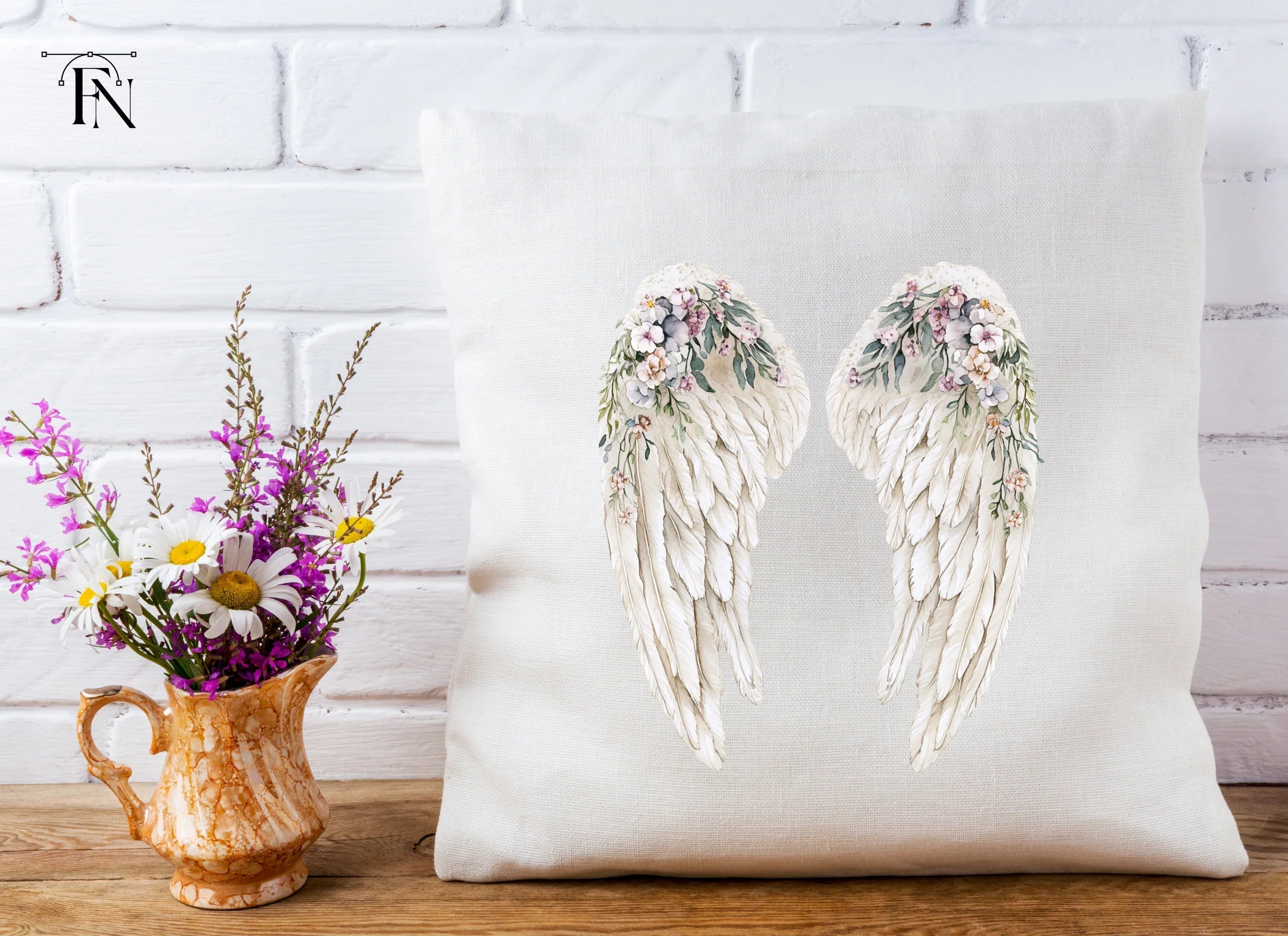 Romantic Angel Wings with Pink Roses Clipart Bundle