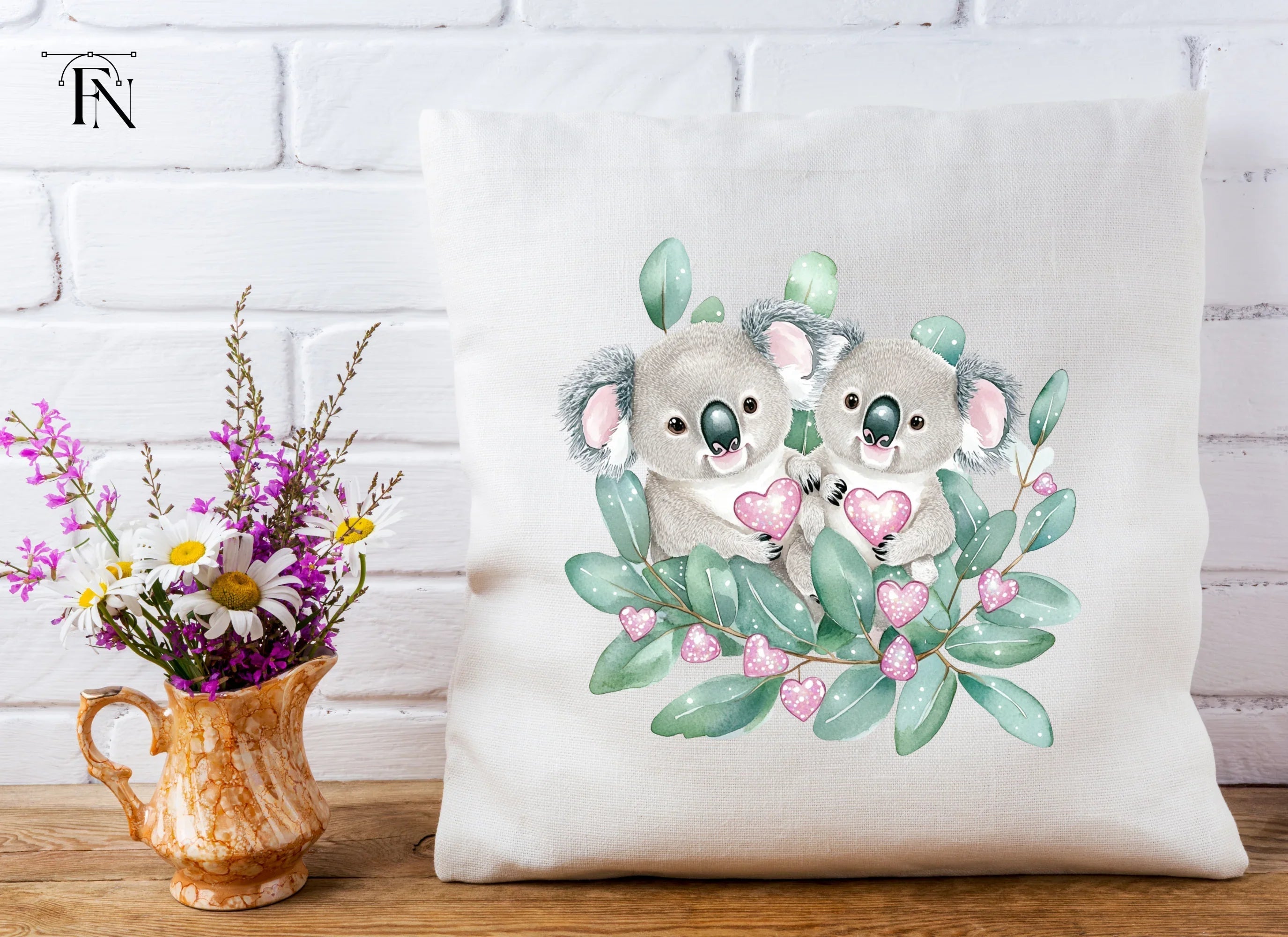 Cute Koala Couple with Pink Hearts Clipart Bundle