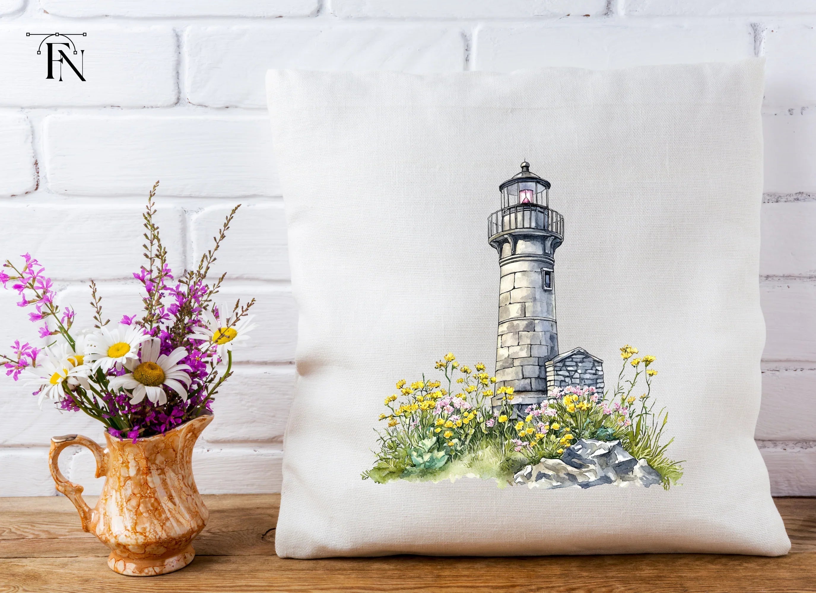 Stone Lighthouse with Flowers Clipart Bundle