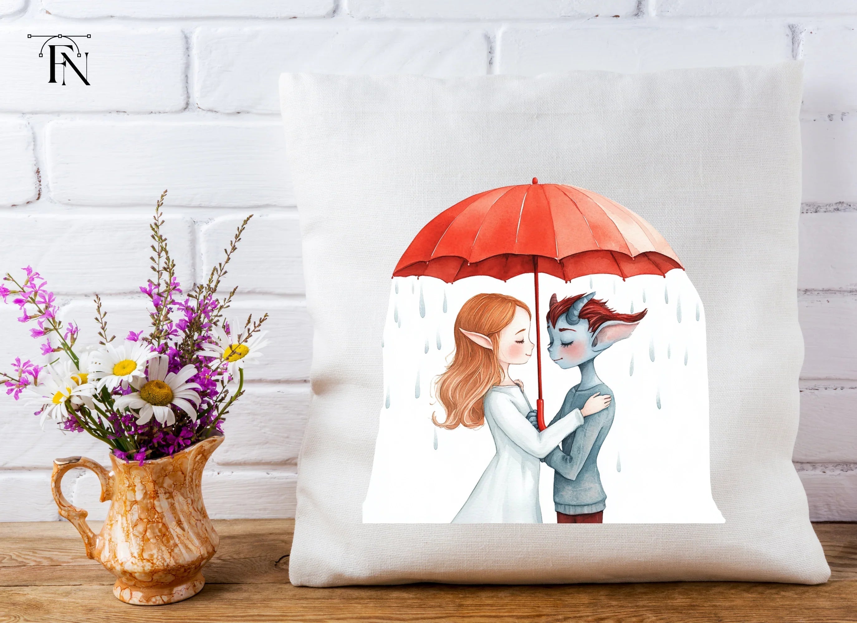 Fantasy Couple Under Red Umbrella Clipart Bundle