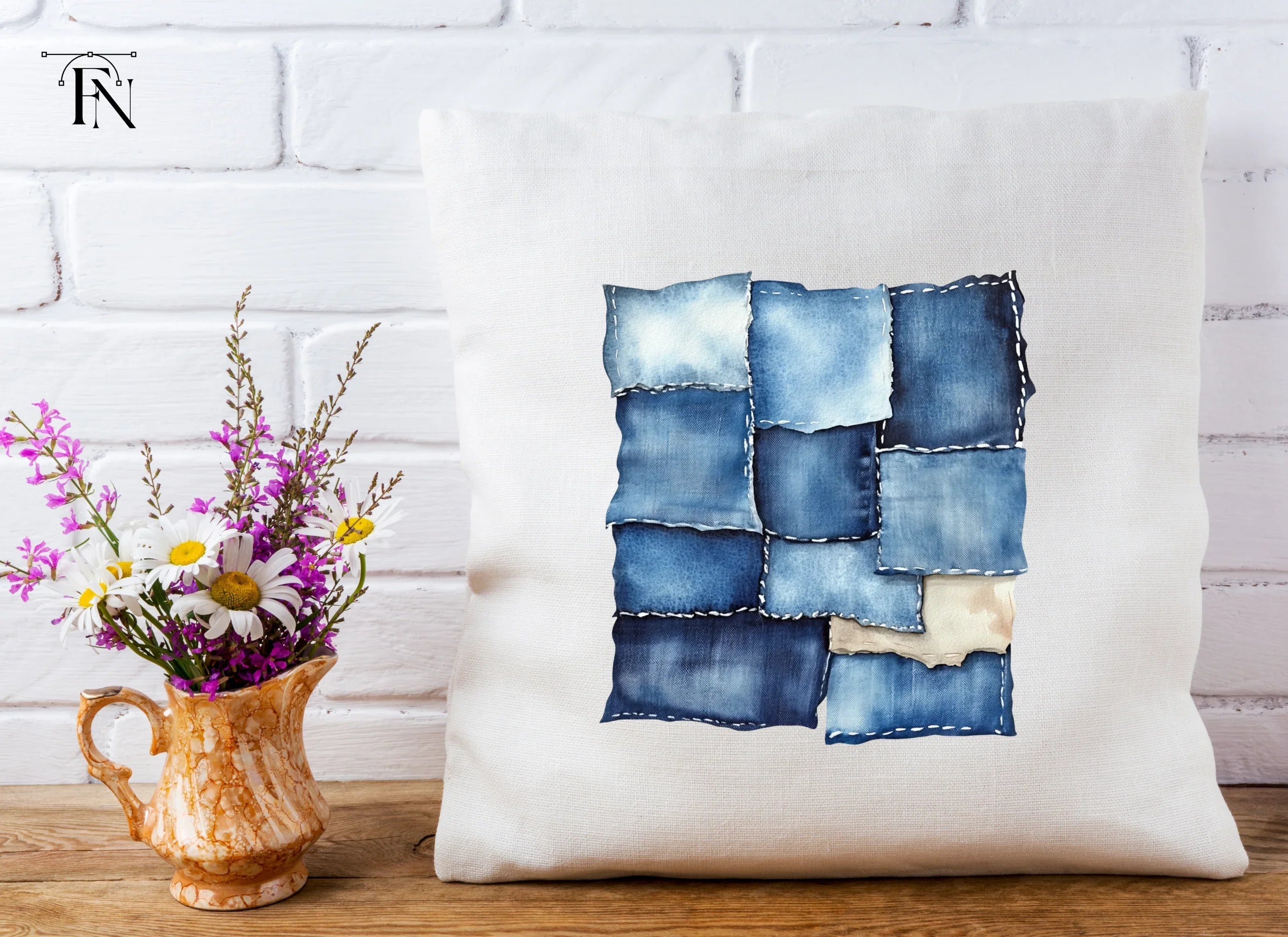 Denim Patchwork Patterns Clipart Bundle