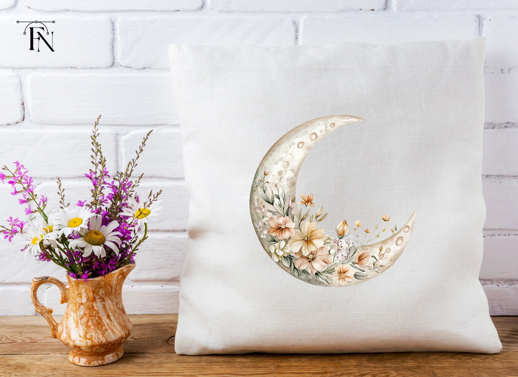 Floral Crescent Moon Clipart Bundle