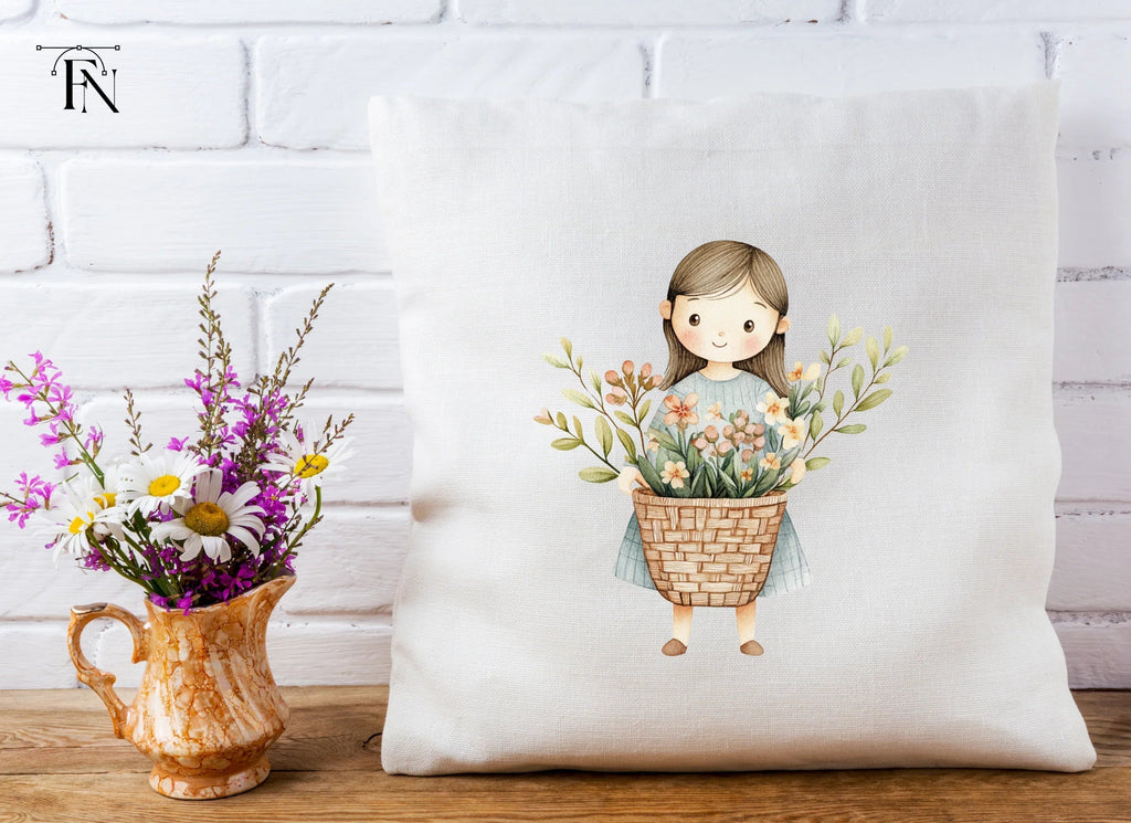 Sweet Girl with Flower Basket Clipart Bundle