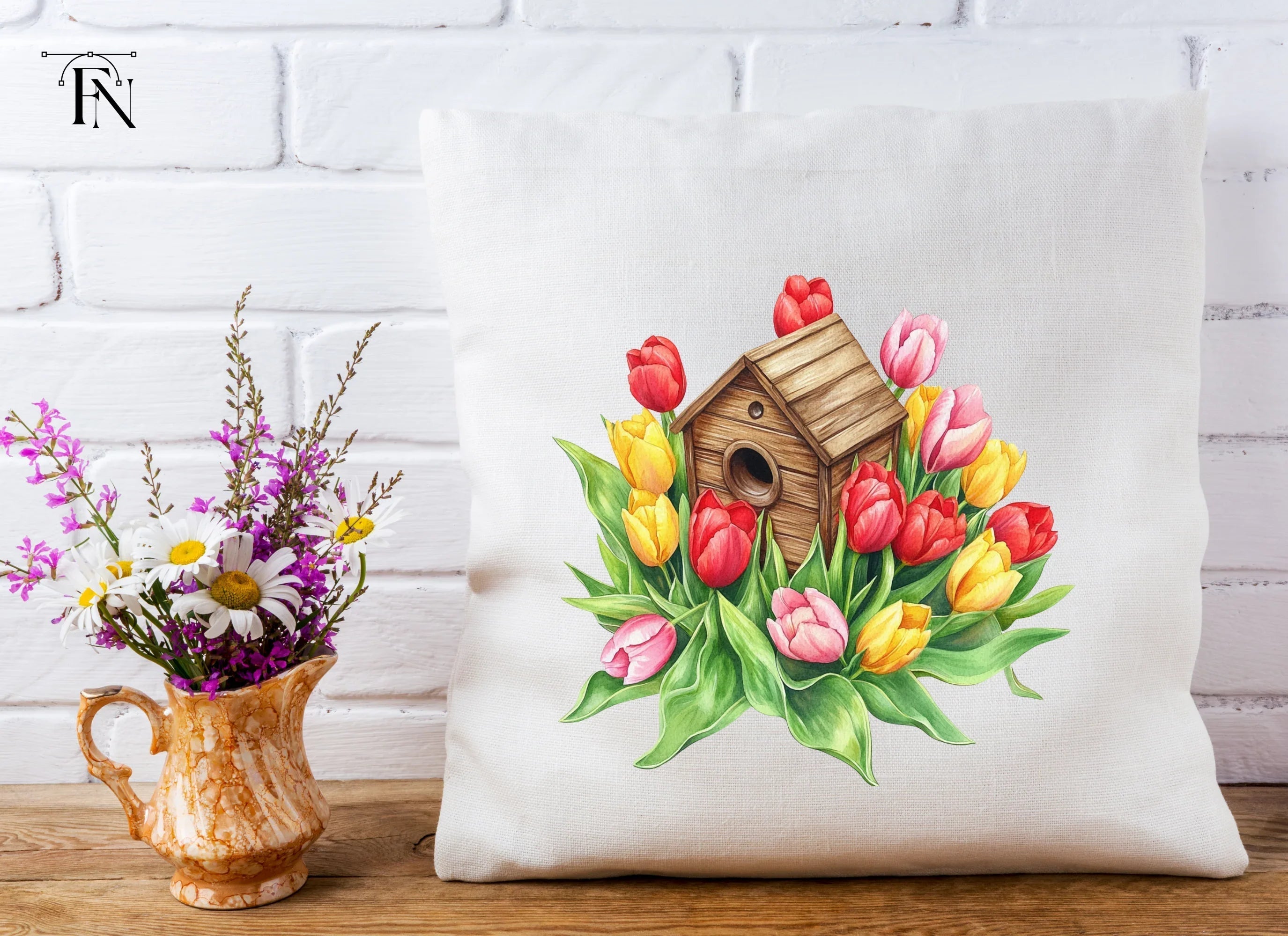 Colorful Tulips Birdhouse Clipart Bundle