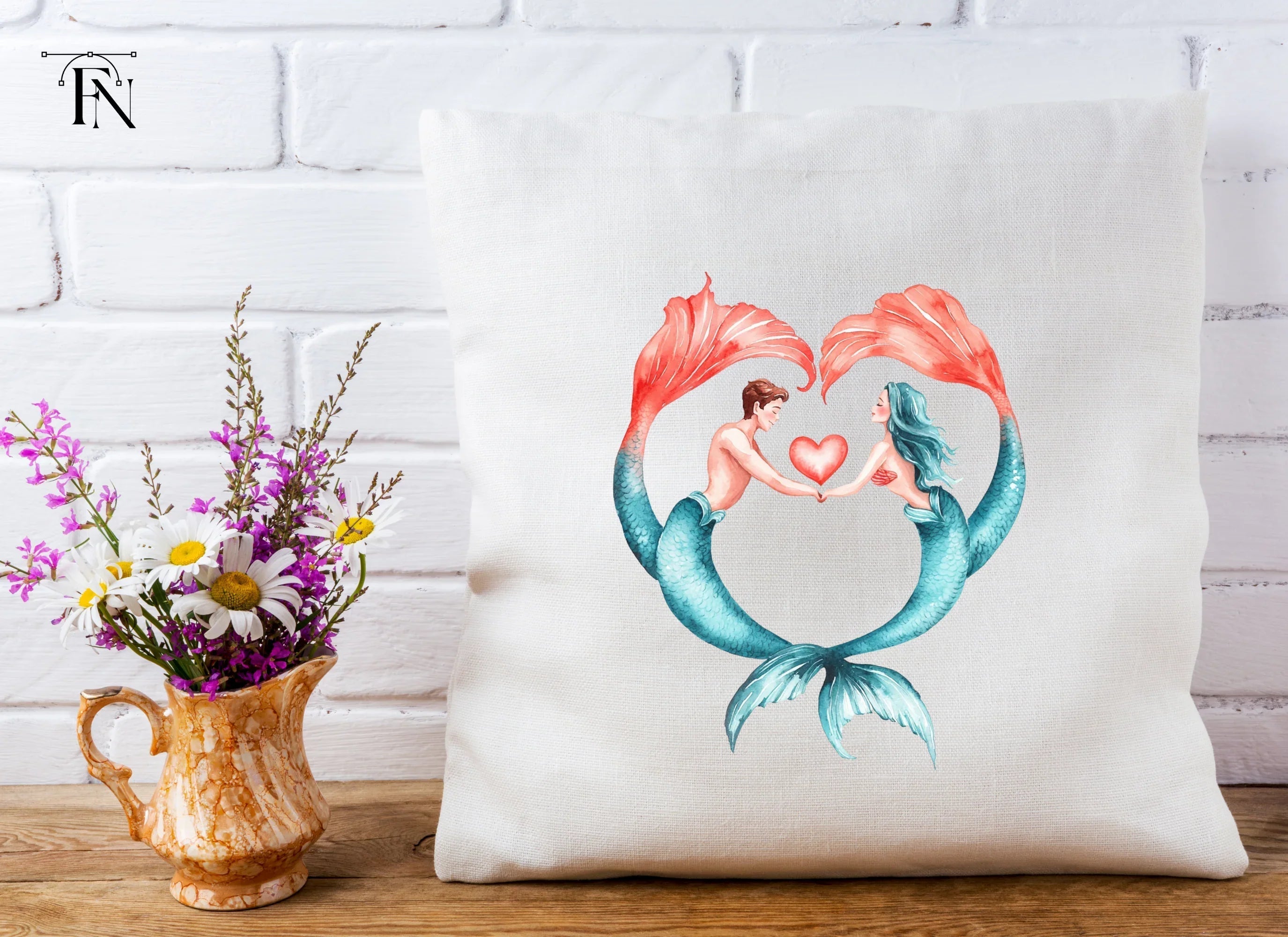 Romantic Mermaid Heart Couple Clipart Bundle