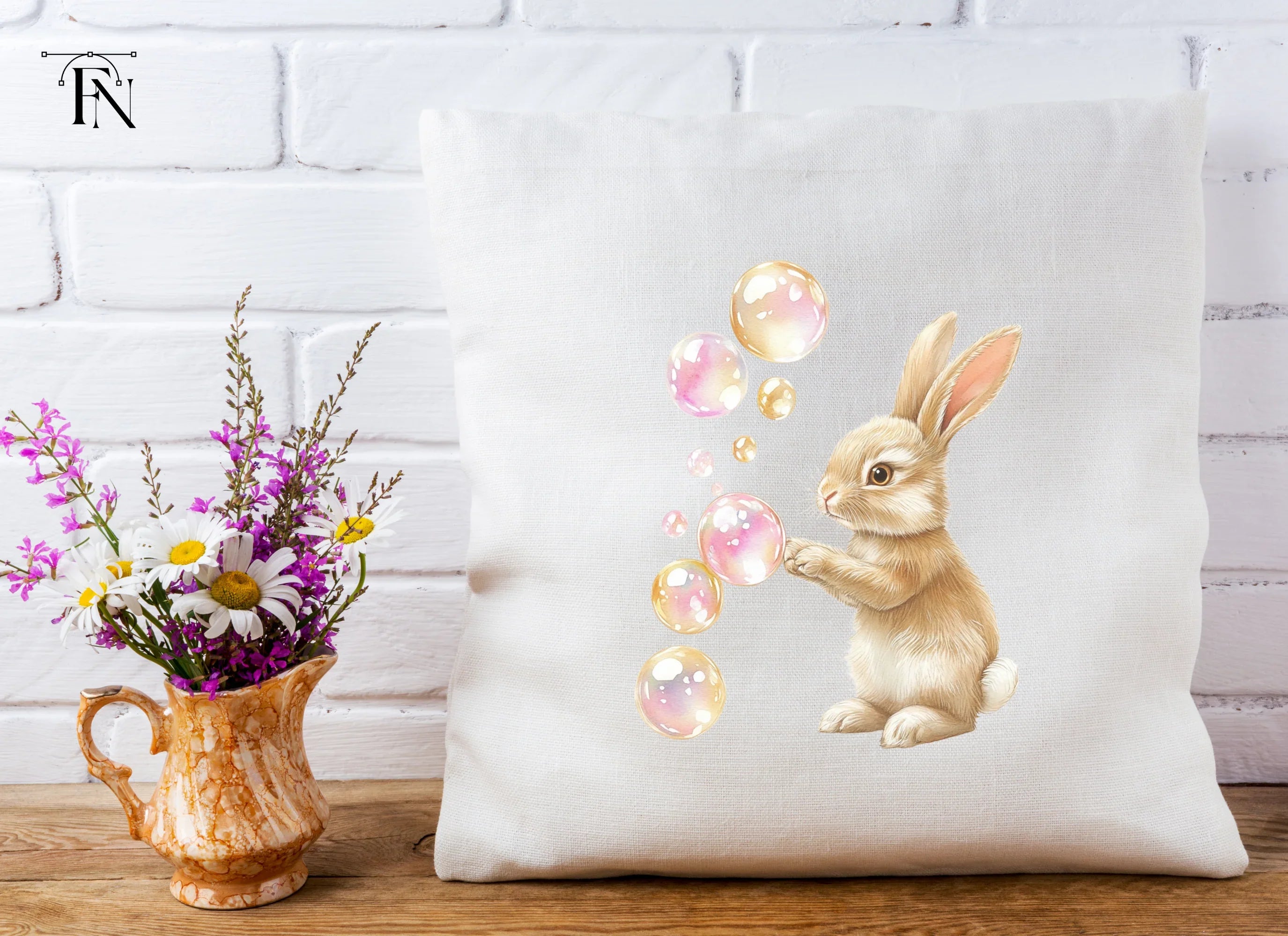 Cute Bunny Playing With Bubbles Clipart Bundle