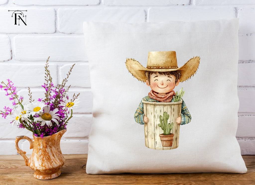 Happy Boy with Cactus Pot Clipart Bundle