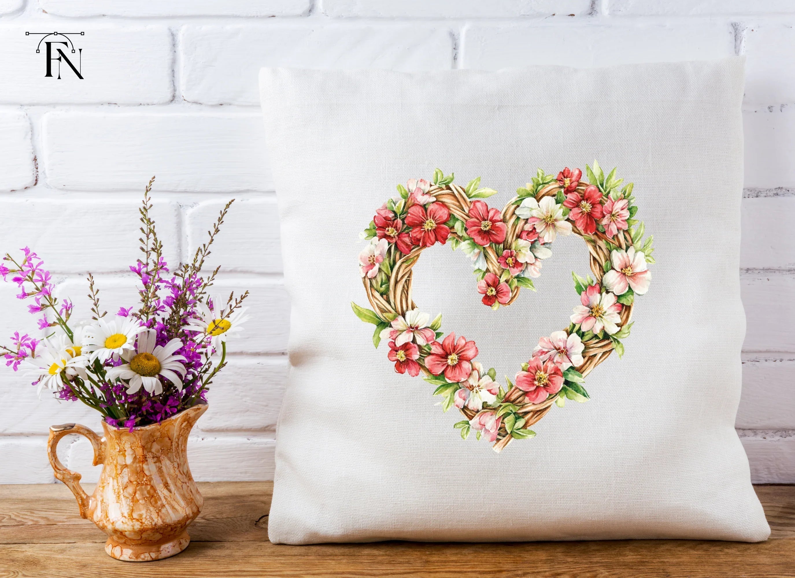 Floral Heart Wreath Clipart Bundle