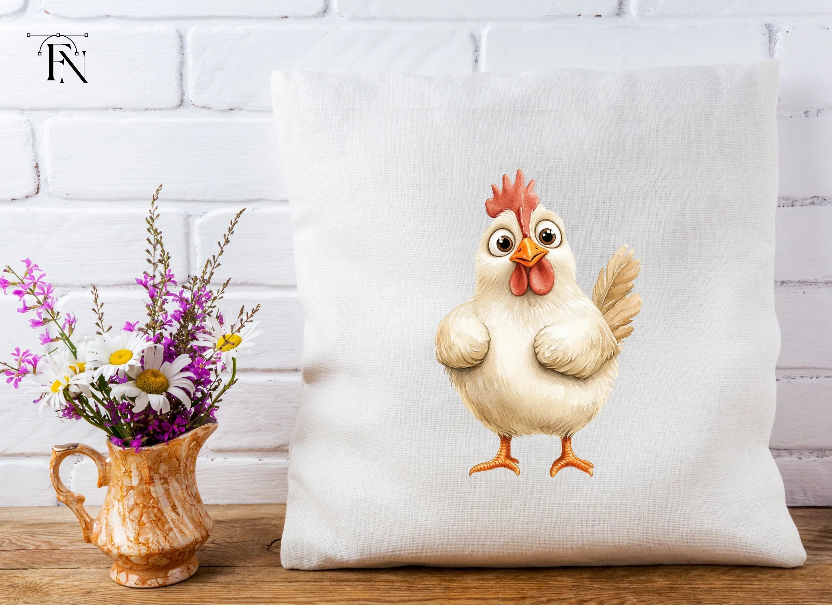 Cute White Chicken Illustration Clipart Bundle