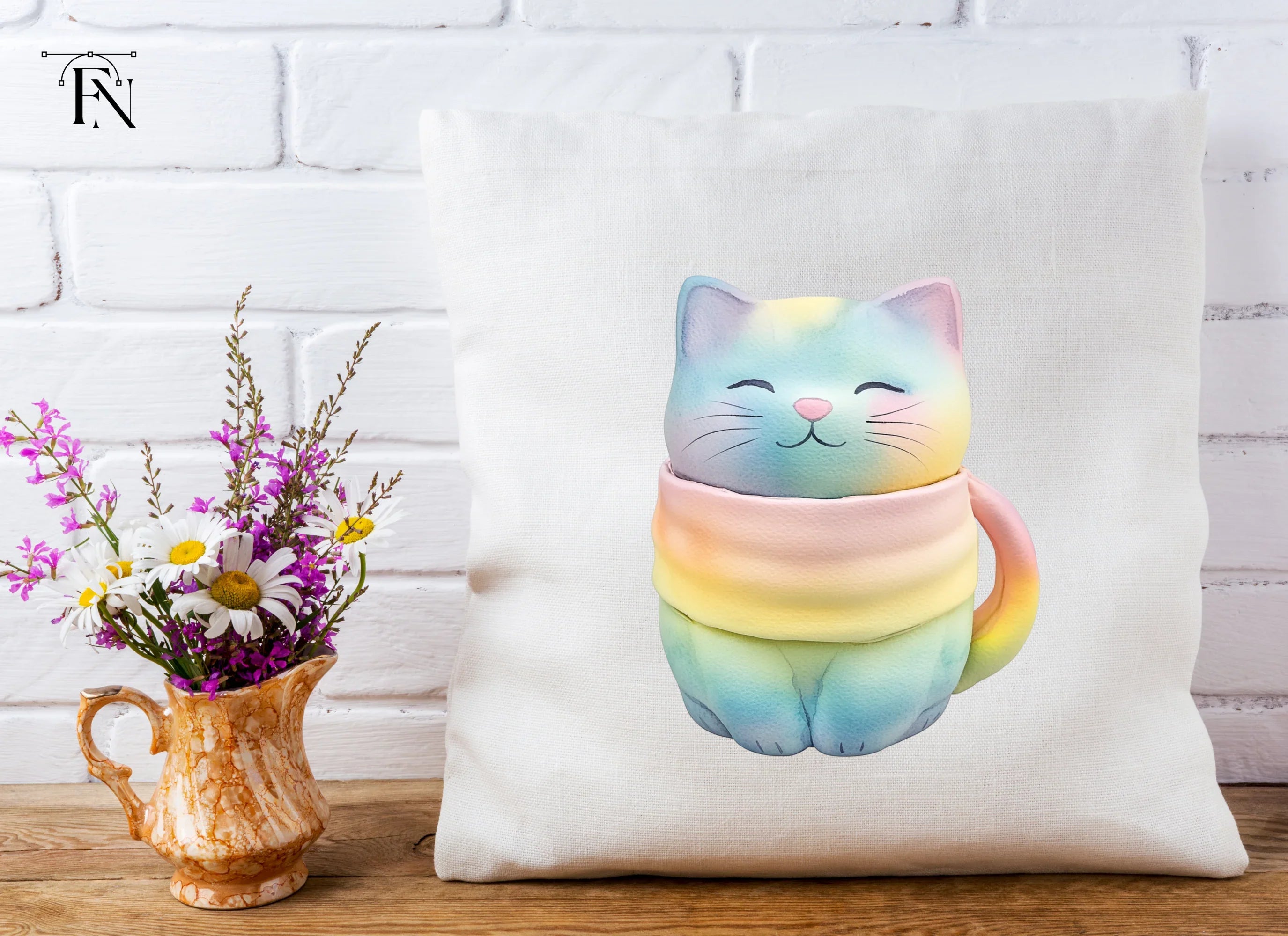 Cute Pastel Rainbow Cat Clipart Bundle