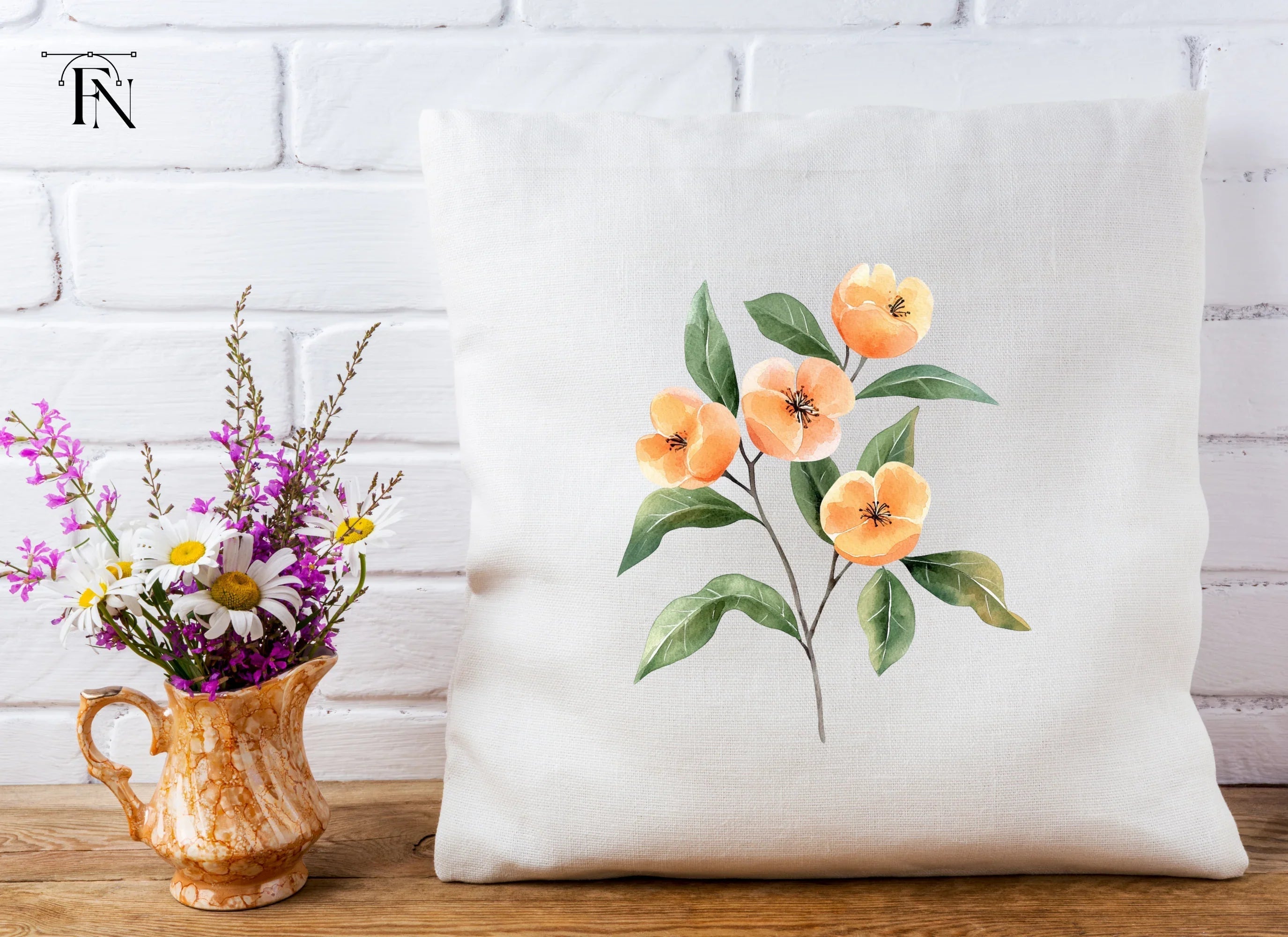 Orange Flower Branch Clipart Bundle