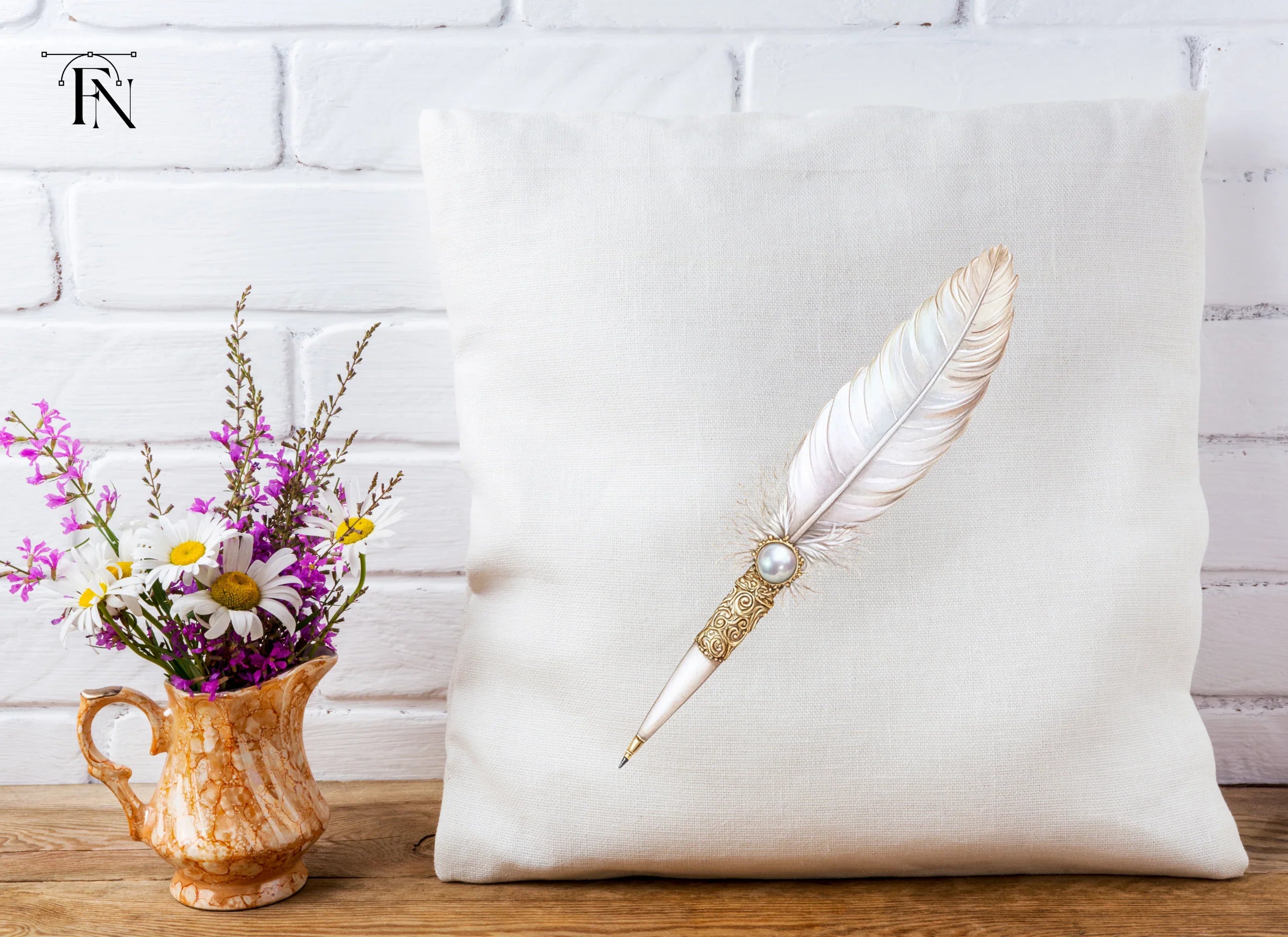 Elegant White Feather Quill Pen Clipart Bundle