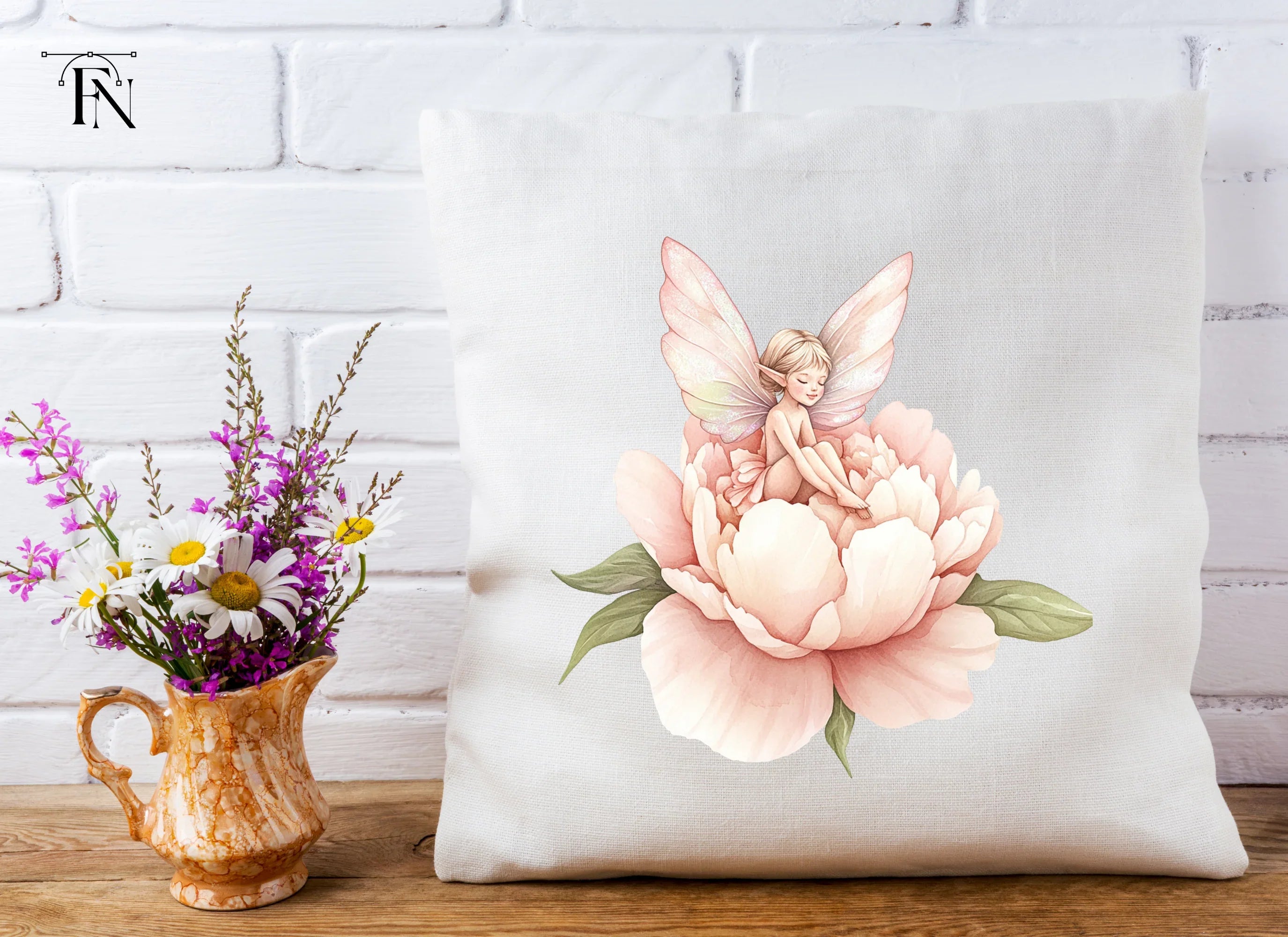 Fairies on Peony Flowers Clipart Bundle