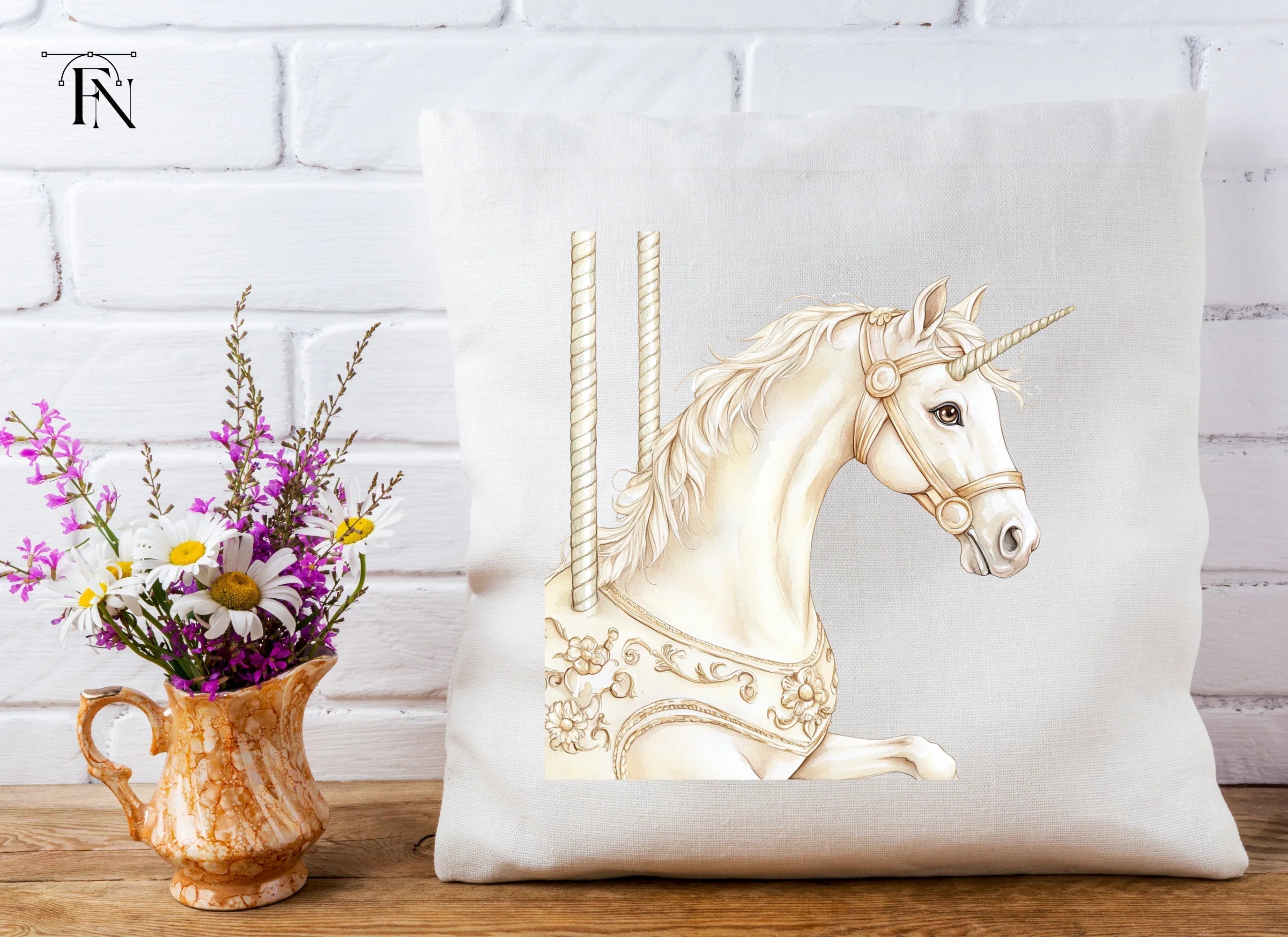 Elegant Carousel Unicorn Clipart Bundle