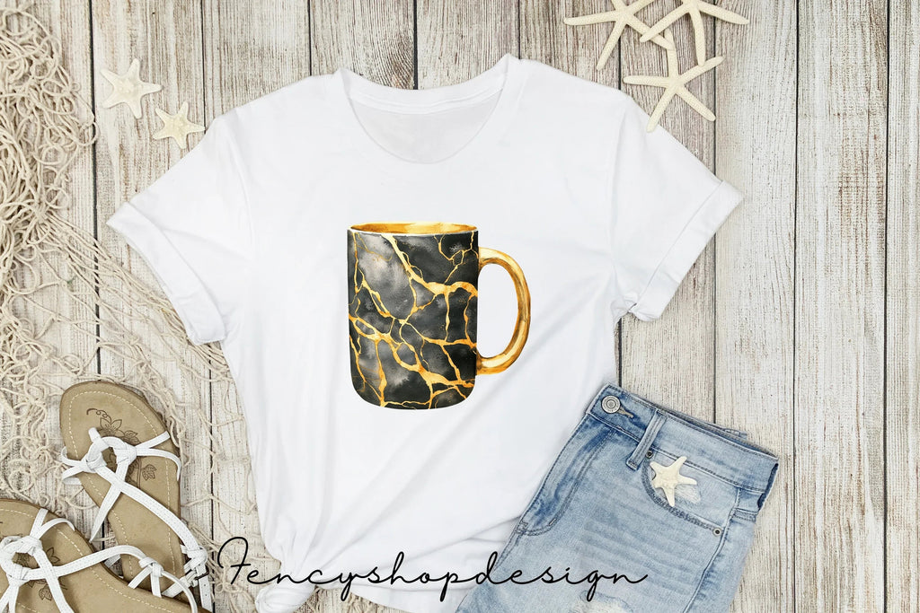 Elegant Black Gold Kintsugi Clipart Bundle