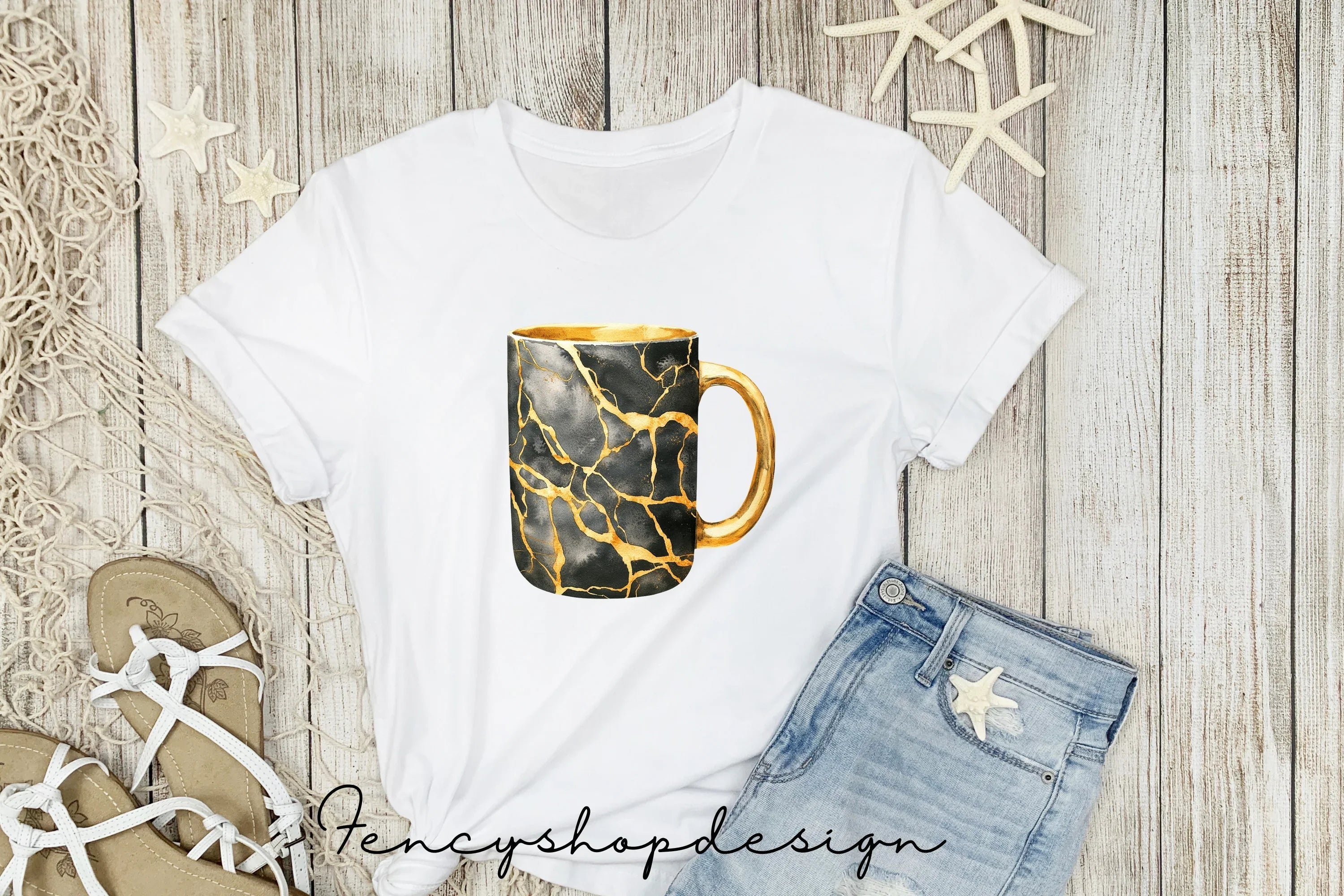 Elegant Black Gold Kintsugi Clipart Bundle