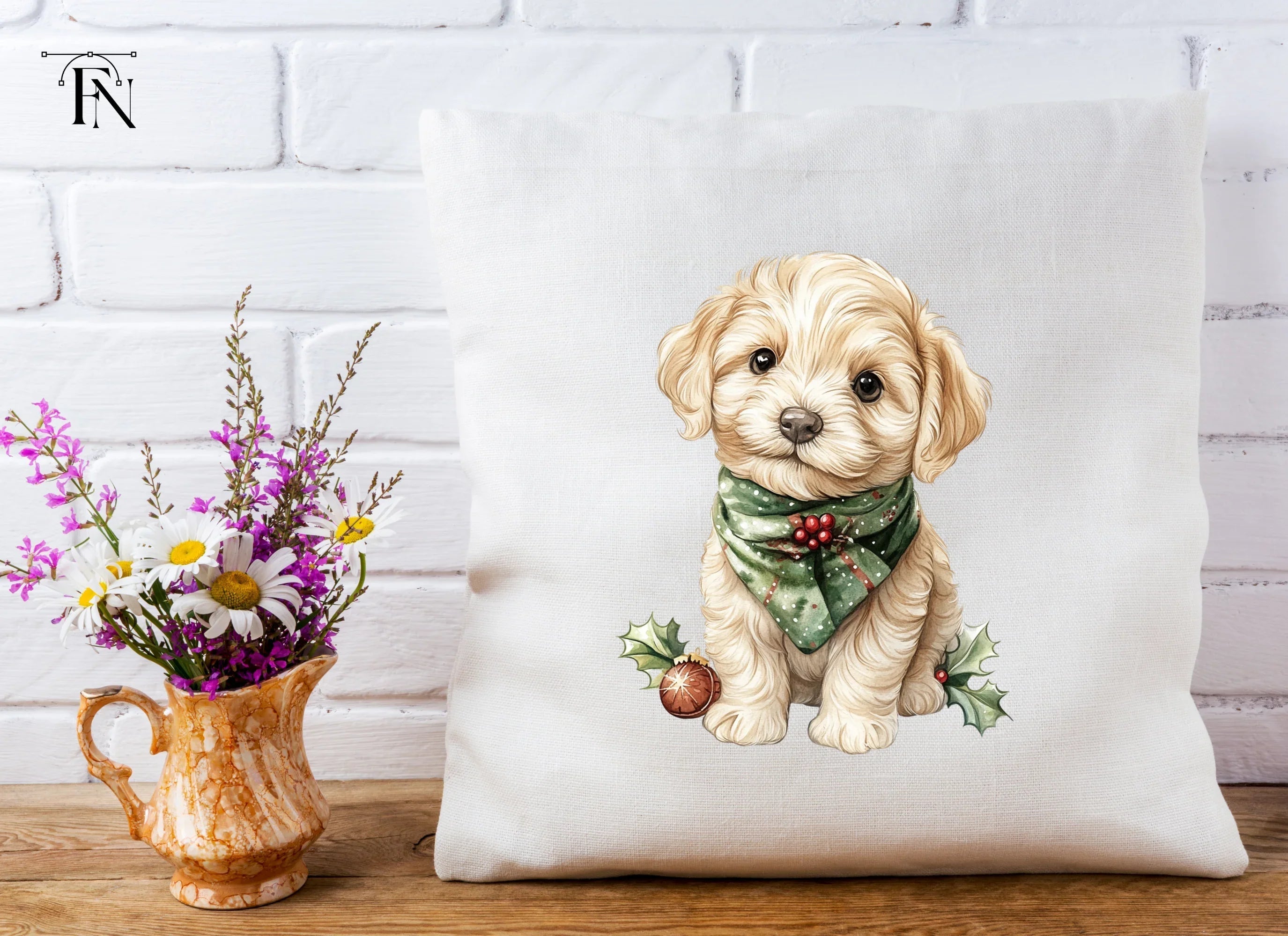 Cute Puppy Christmas Scarf Clipart Bundle