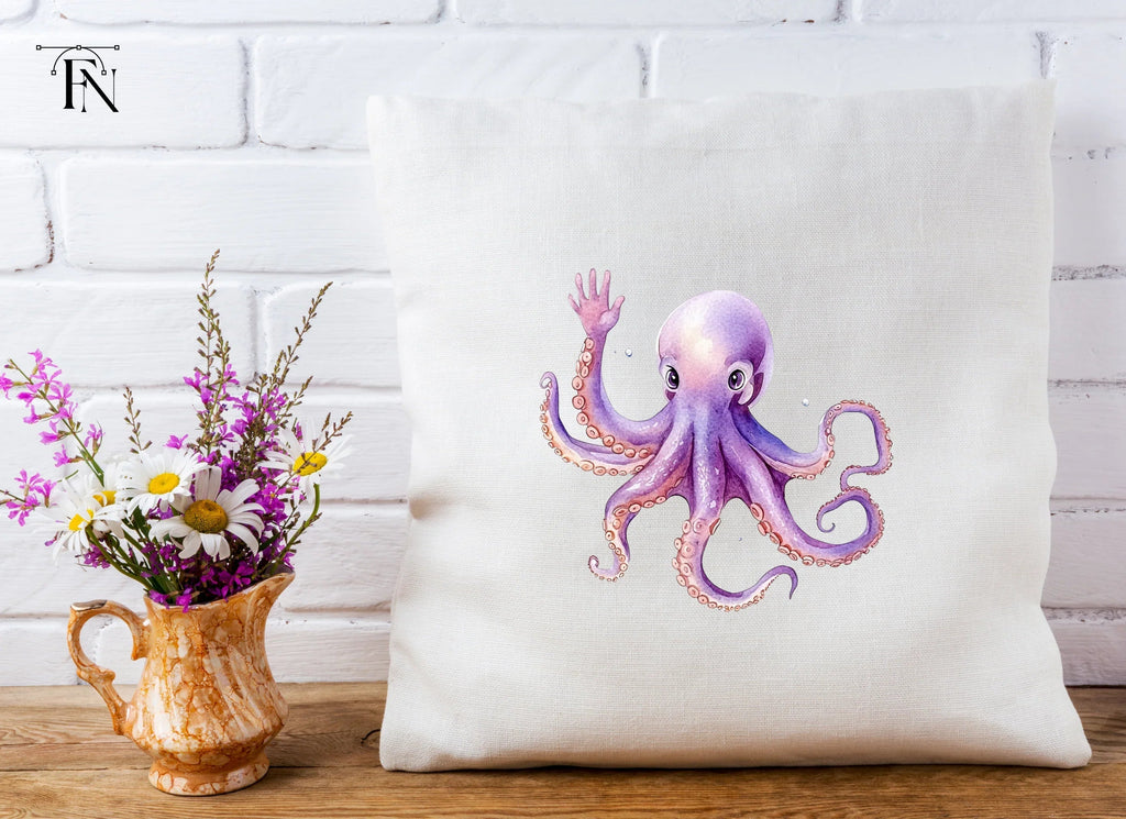 Cute Purple Octopus Waving Clipart Bundle