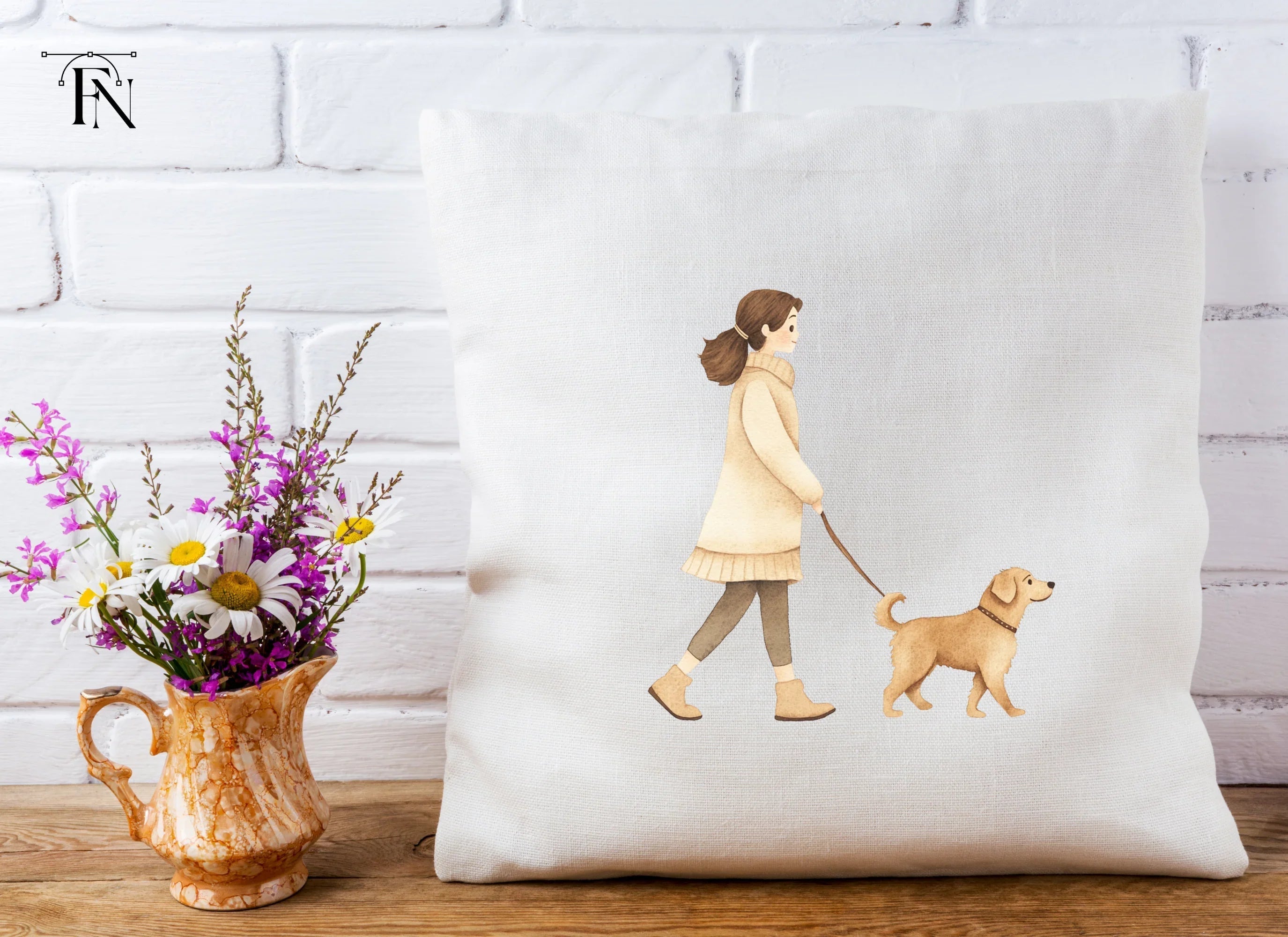 Girls Walking Dogs Clipart Bundle