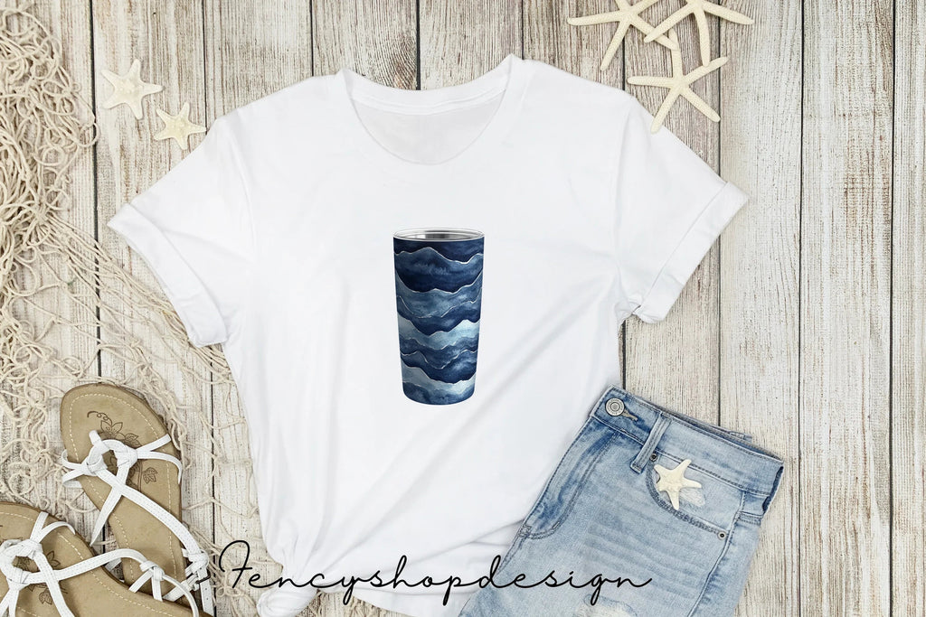 Deep Blue Ocean Wave Tumbler Designs Clipart Bundle