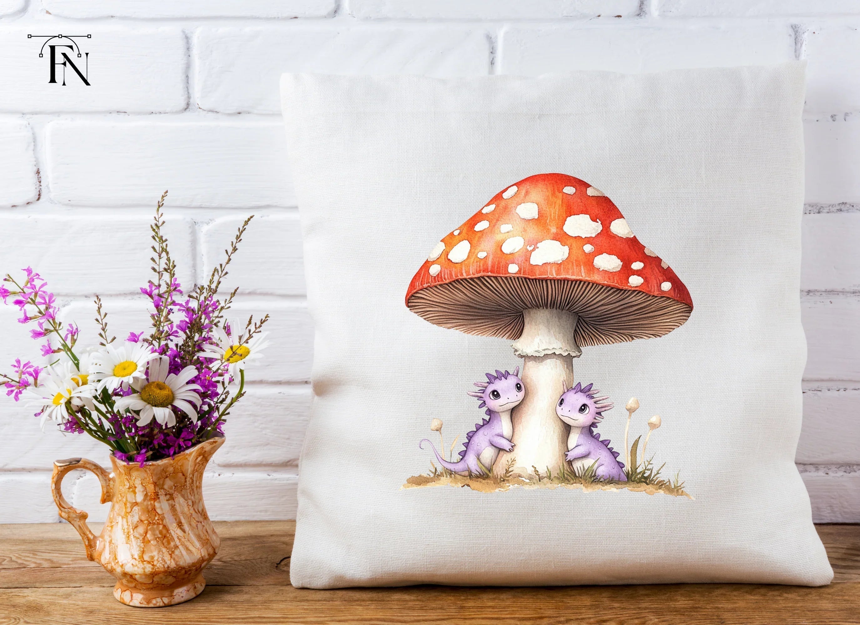 Tiny Dragons Under Mushroom Clipart Bundle