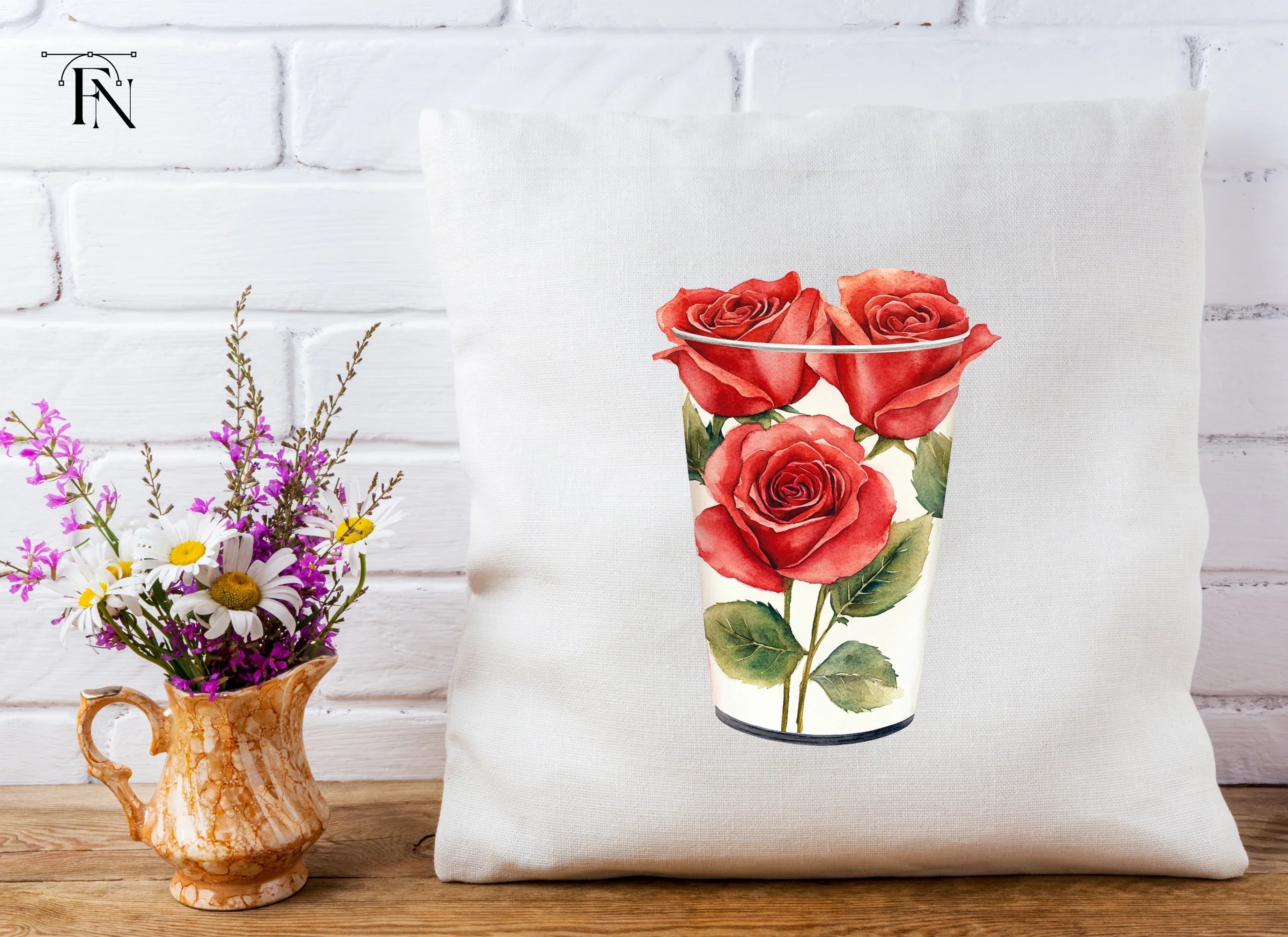 Red Roses in White Vase Clipart Bundle