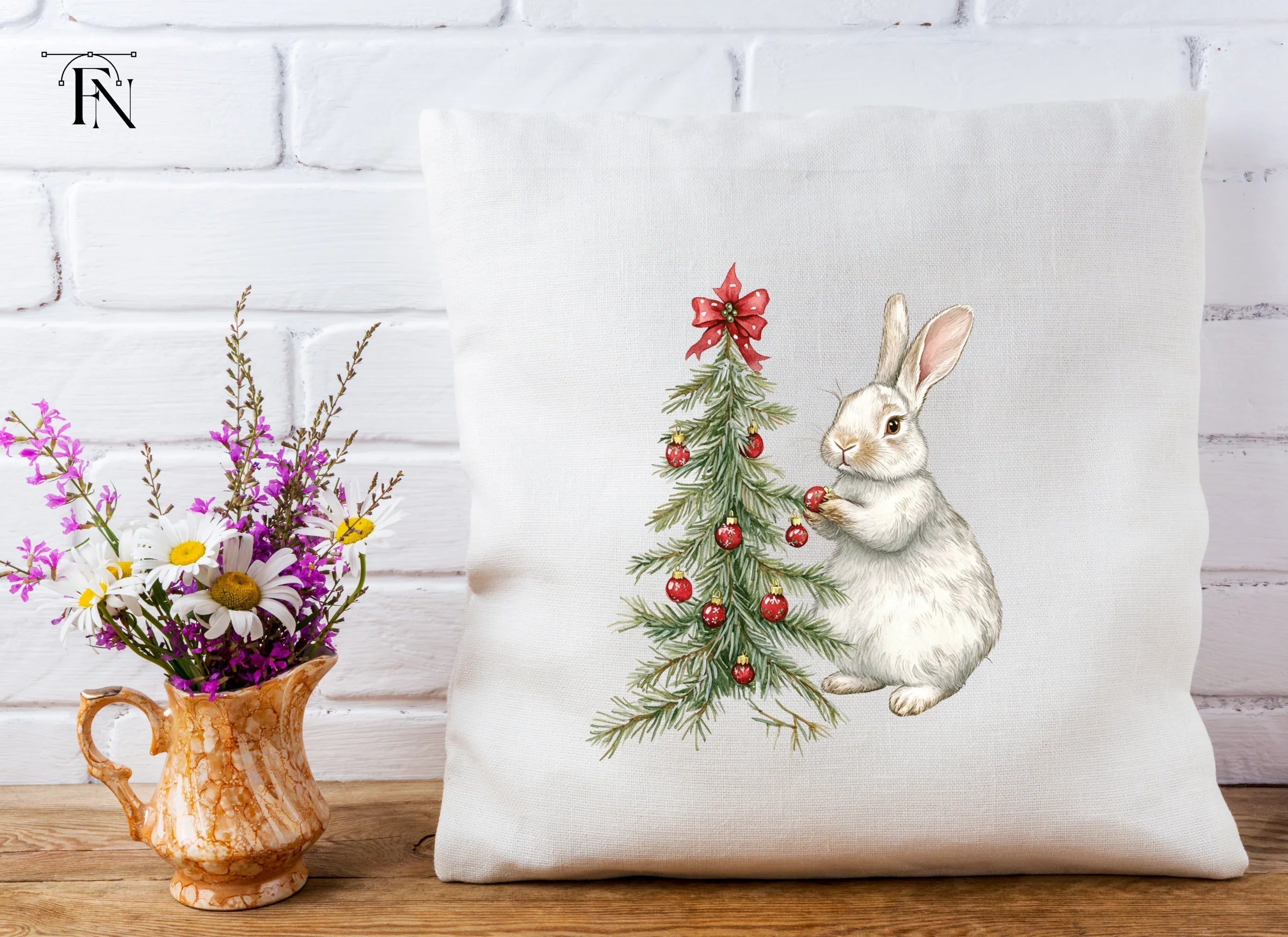 Cute Bunny Decorating Christmas Tree Clipart Bundle