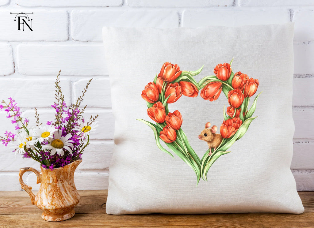 Tulip Heart with Cute Mouse Clipart Bundle