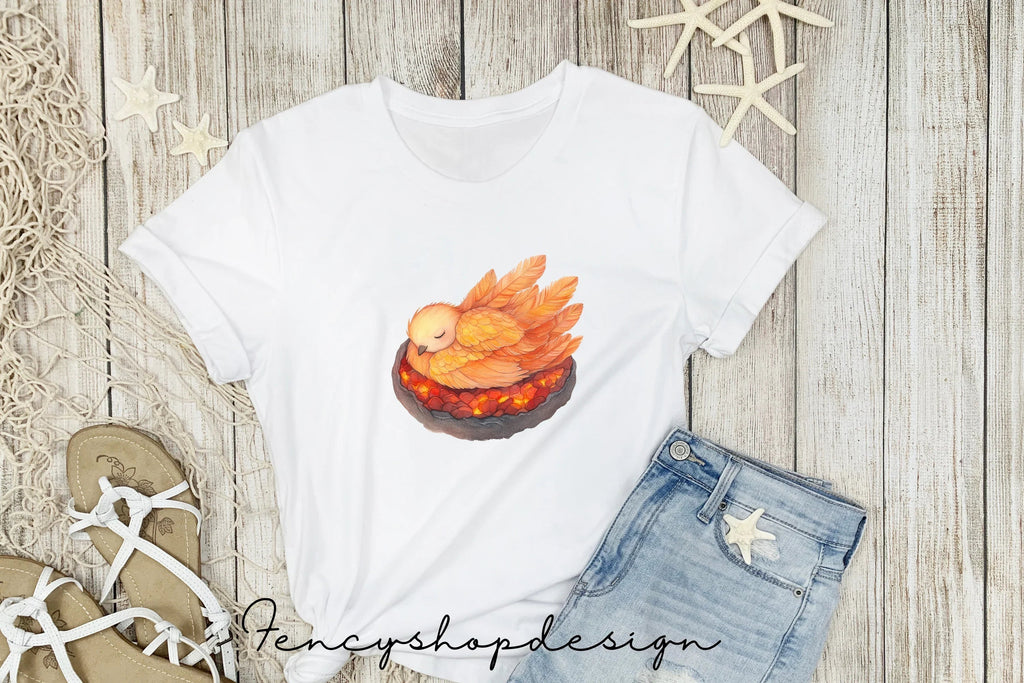 Sleeping Phoenix Chick in Ember Nest Clipart Bundle