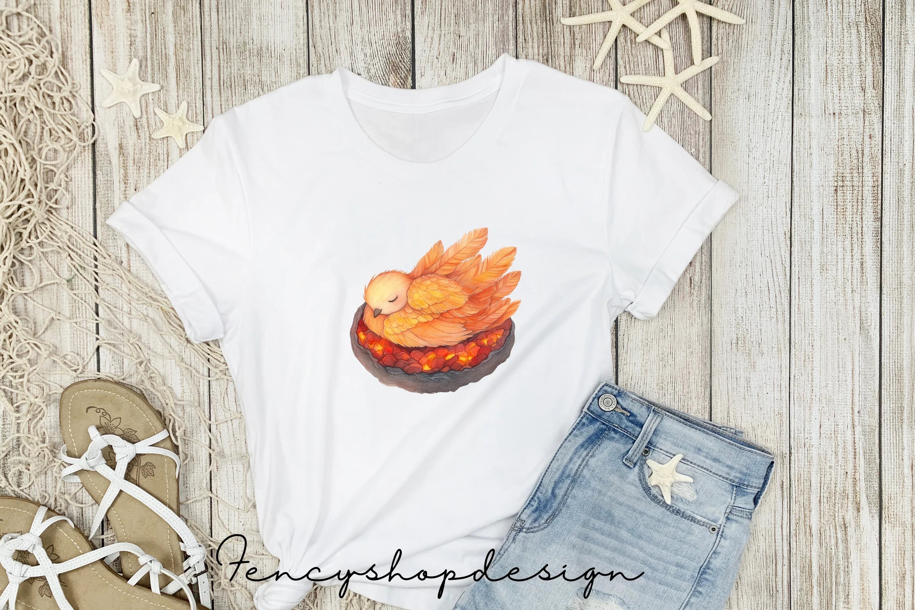 Sleeping Phoenix Chick in Ember Nest Clipart Bundle