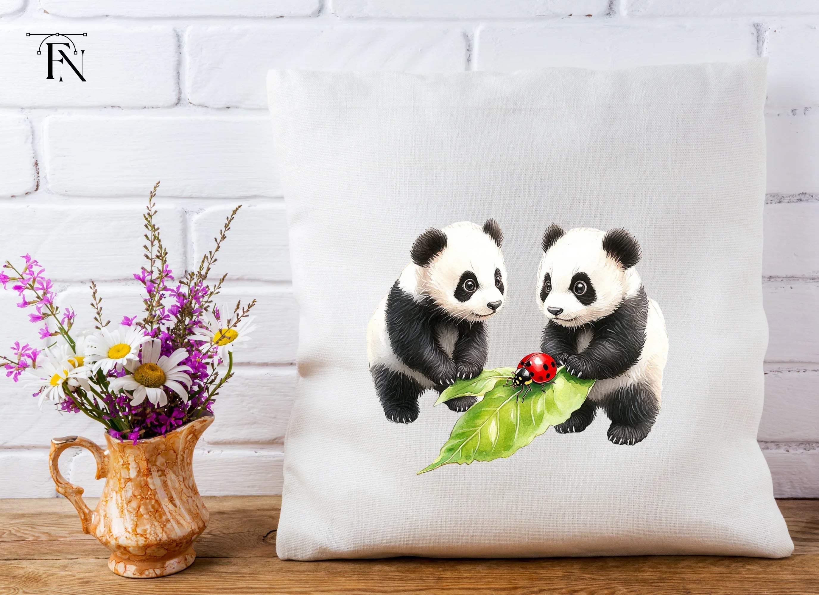 Cute Panda and Ladybugs Clipart Bundle