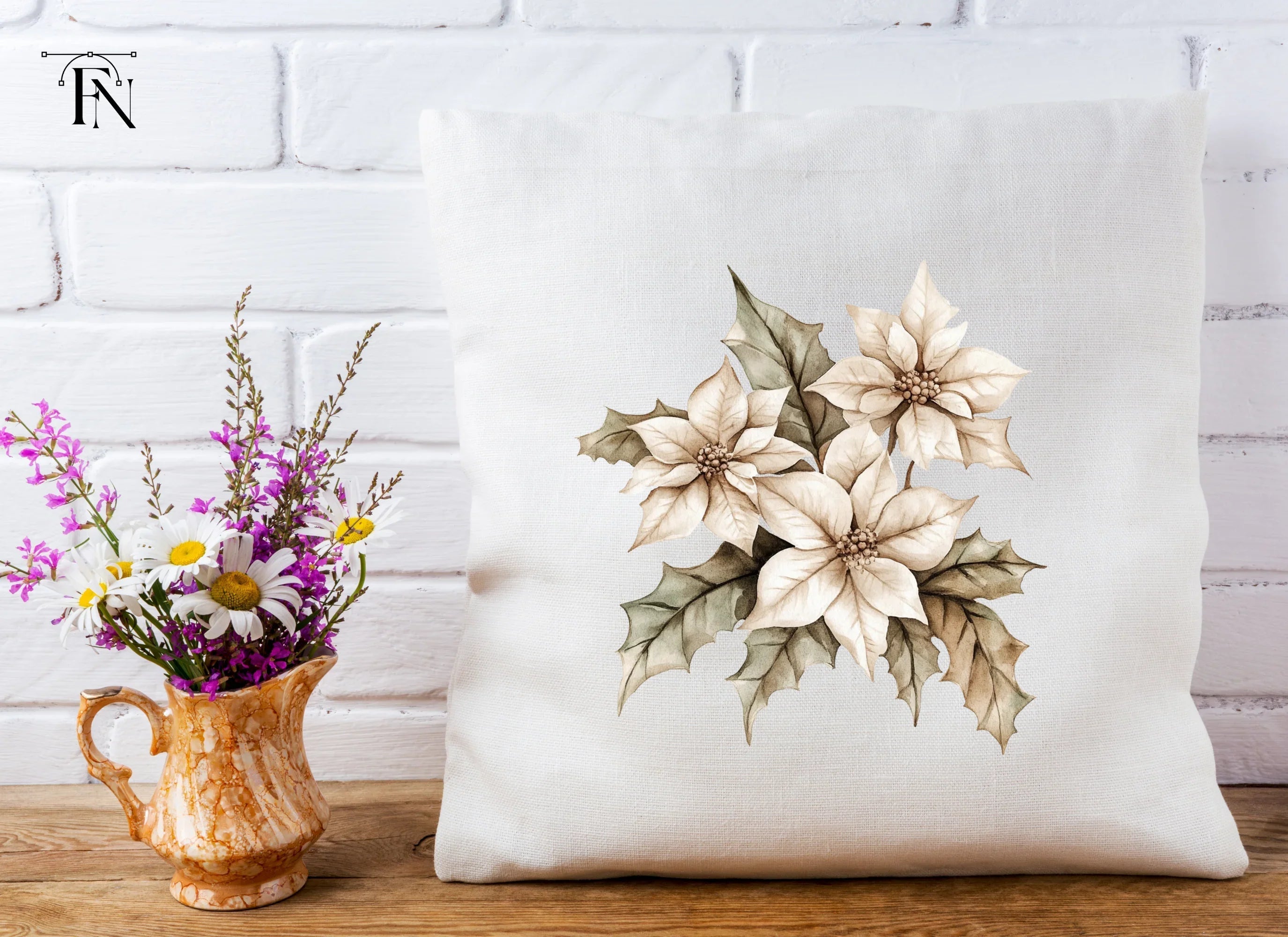 Winter White Poinsettia Clipart Bundle