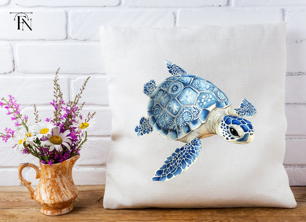 Blue White Chinoiserie Sea Turtles Clipart Bundle