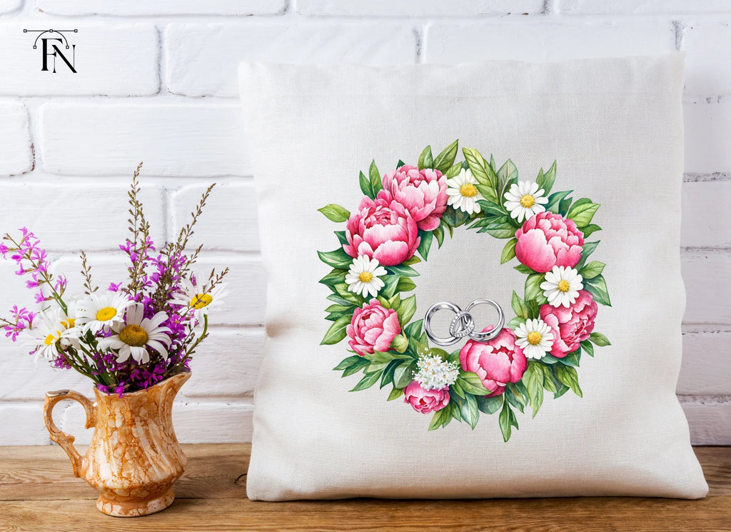 Pink Peony and Daisy Wedding Wreath Clipart Bundle